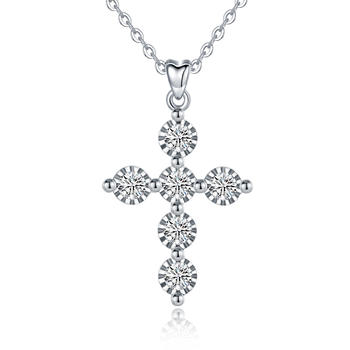 Merryshine Jewelry Wholesale S925 Sterling Silver Cubic Zirconia Iced Out Cross Necklaces