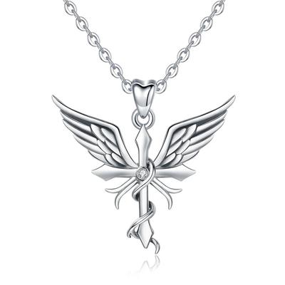 Merryshine Jewelry Vintage Gothic S925 Sterling Silver Angel Wings Cross Pendants Necklace