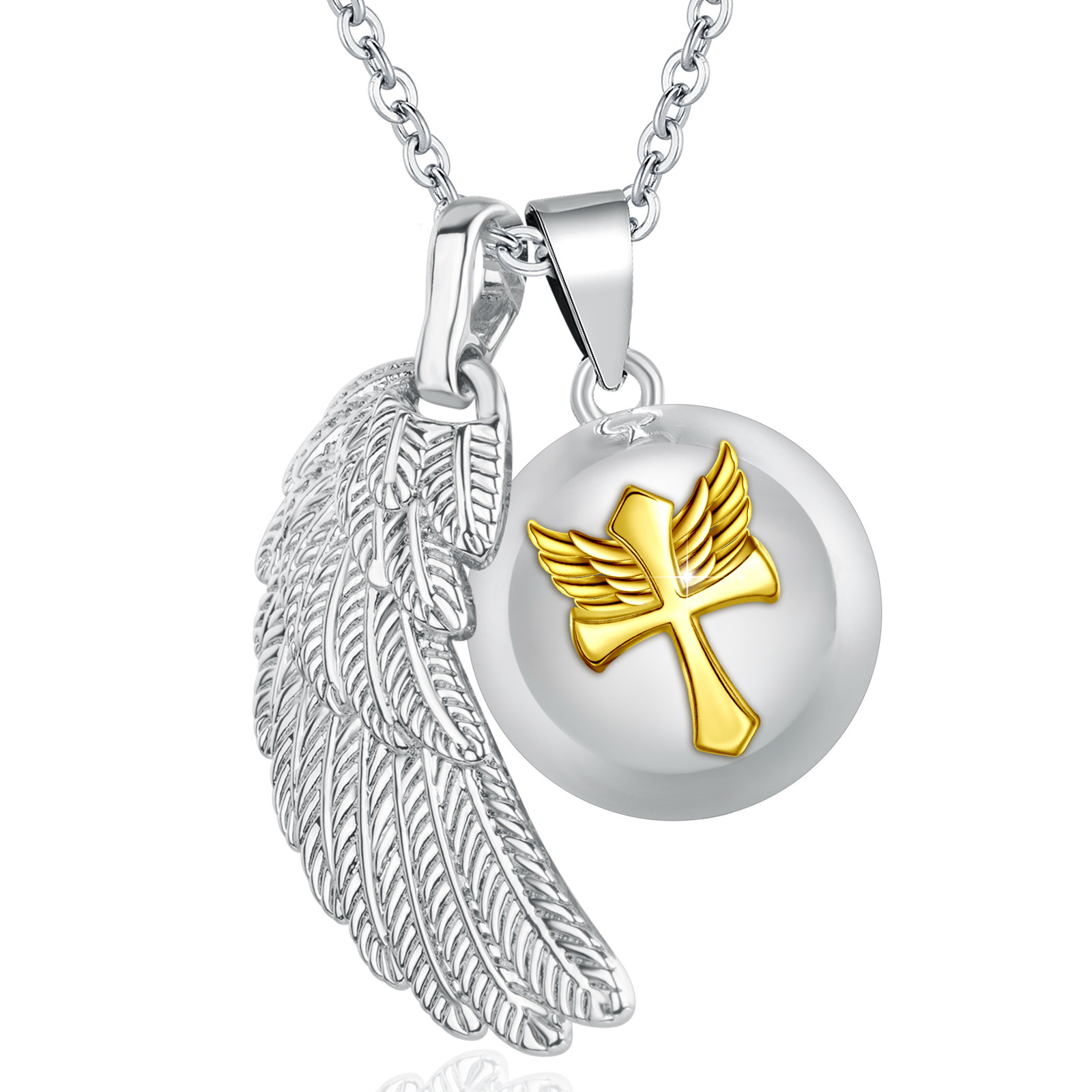 Merryshine Jewelry New Product Angel Wings Cross Mexican Bola Necklace For Pregnancy