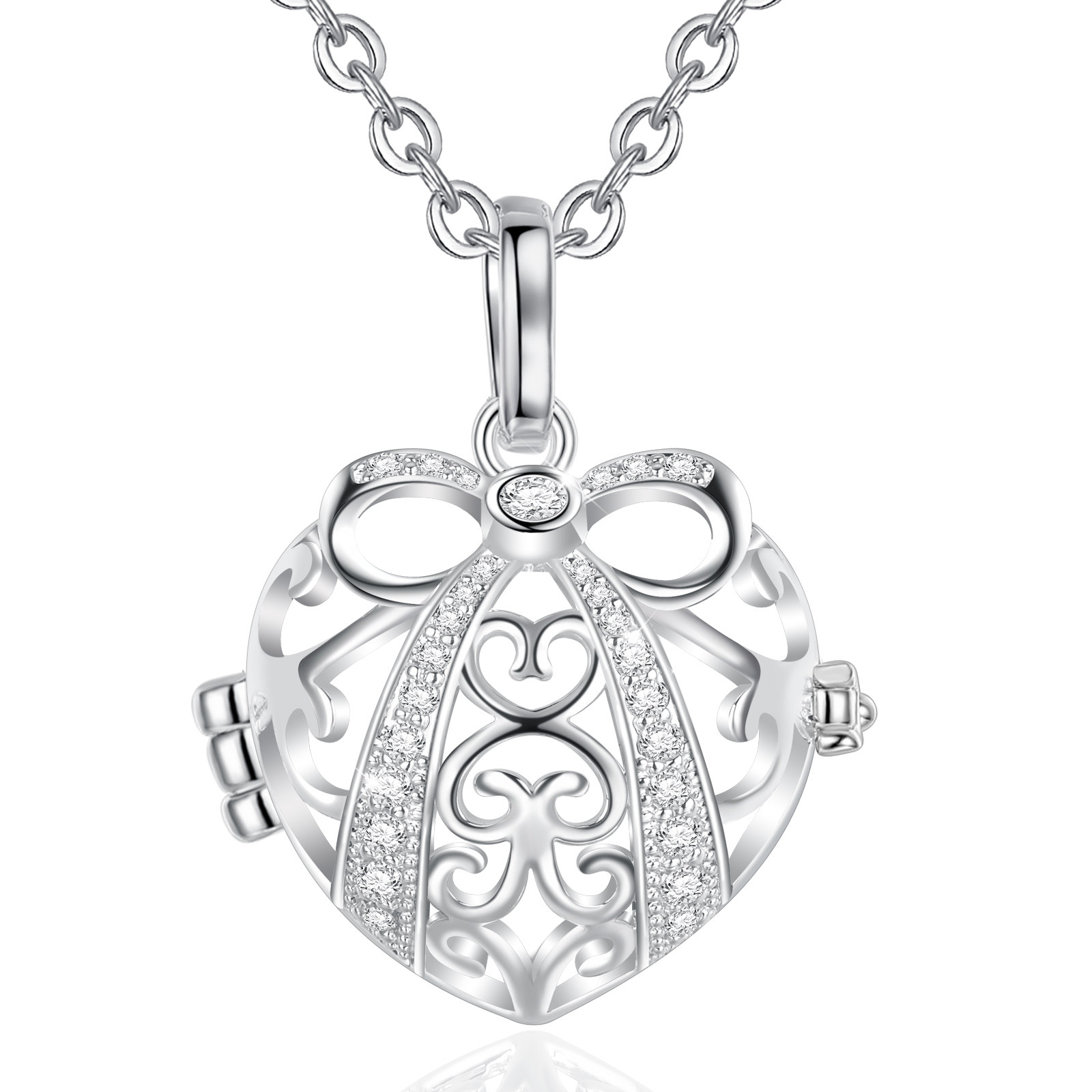 Merryshine Jewelry Bow Pattern Design Heart Harmony Chime Ball Bell cage pendant necklace