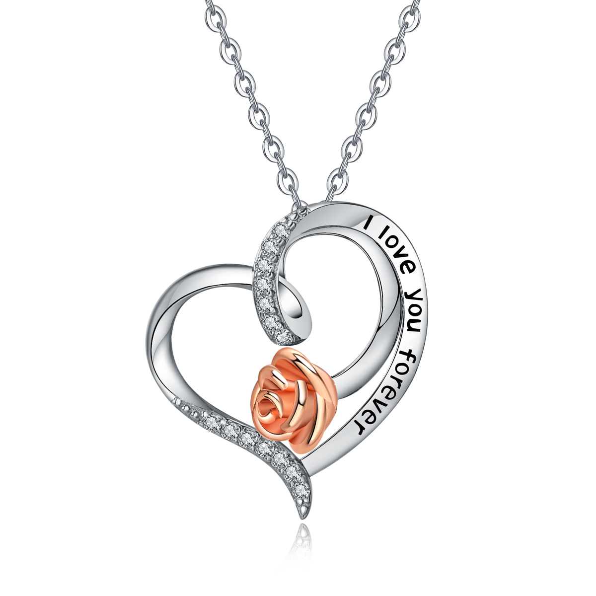 Merryshine Jewelry S925 Sterling Silver Rose Flower and Love Heart Pendant Necklaces