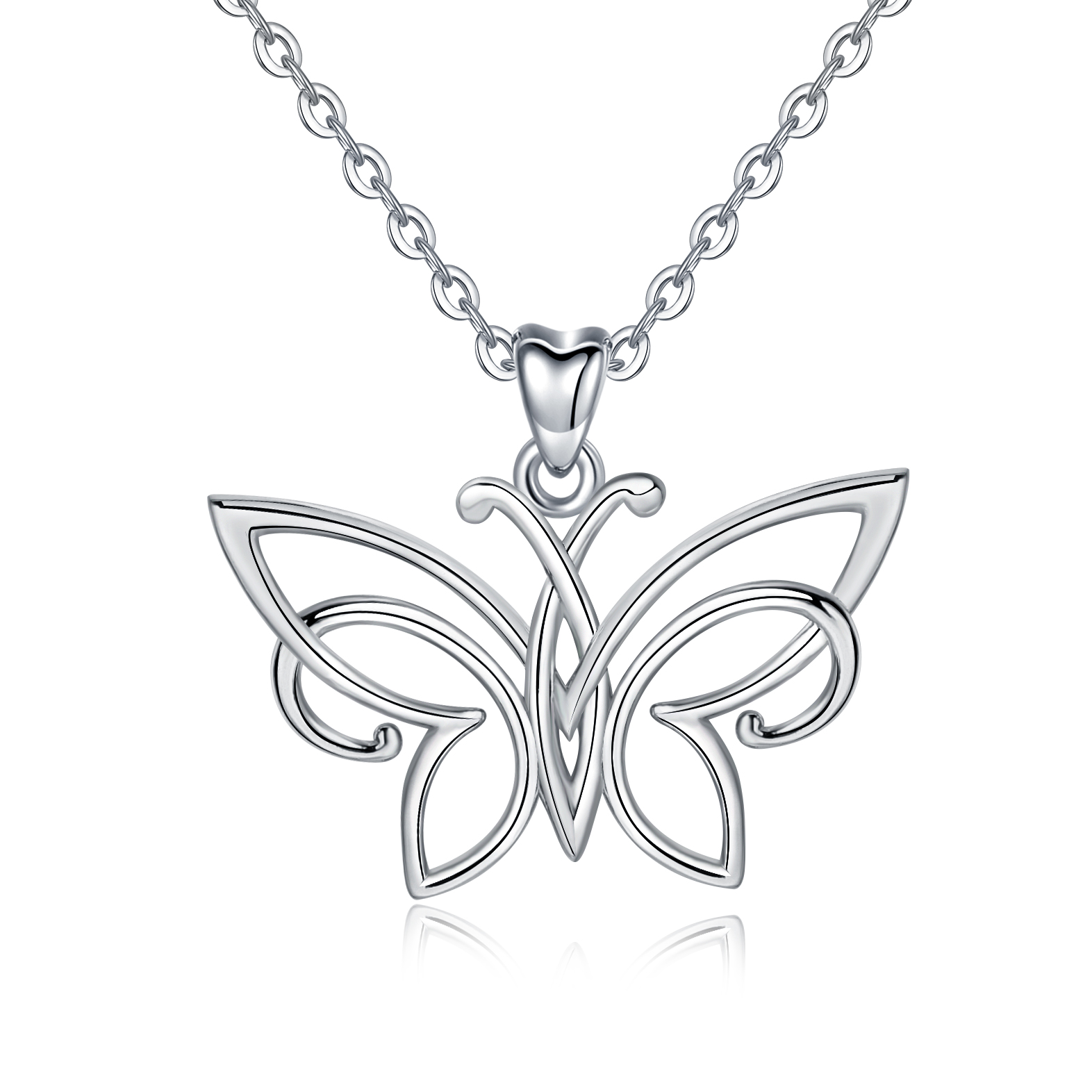 Merryshine Jewelry Elegant S925 Sterling Silver Hollow Out Butterfly Pendant Necklace
