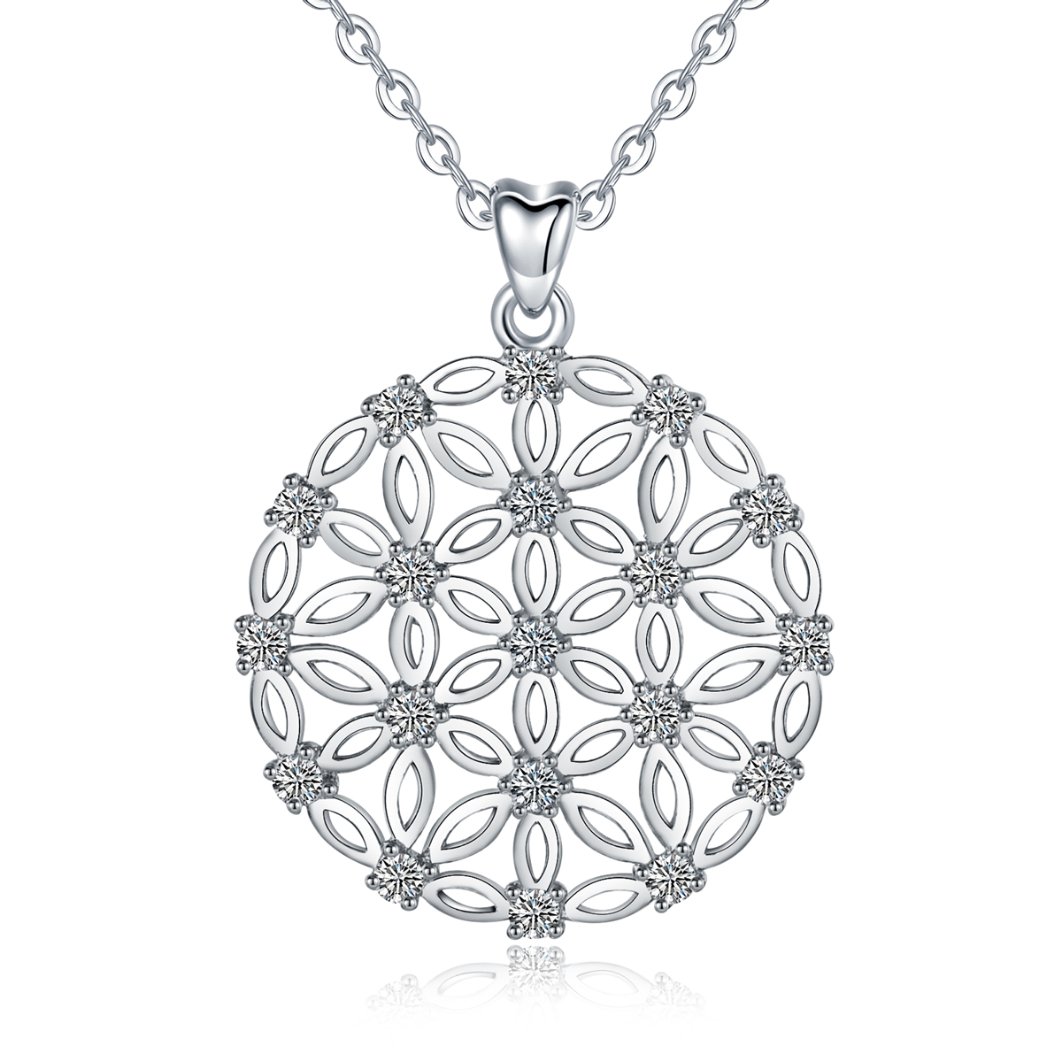 Merryshine Jewelry S925 Sterling Silver Hollow Out Flower Of Life Pendant Flowers Necklaces