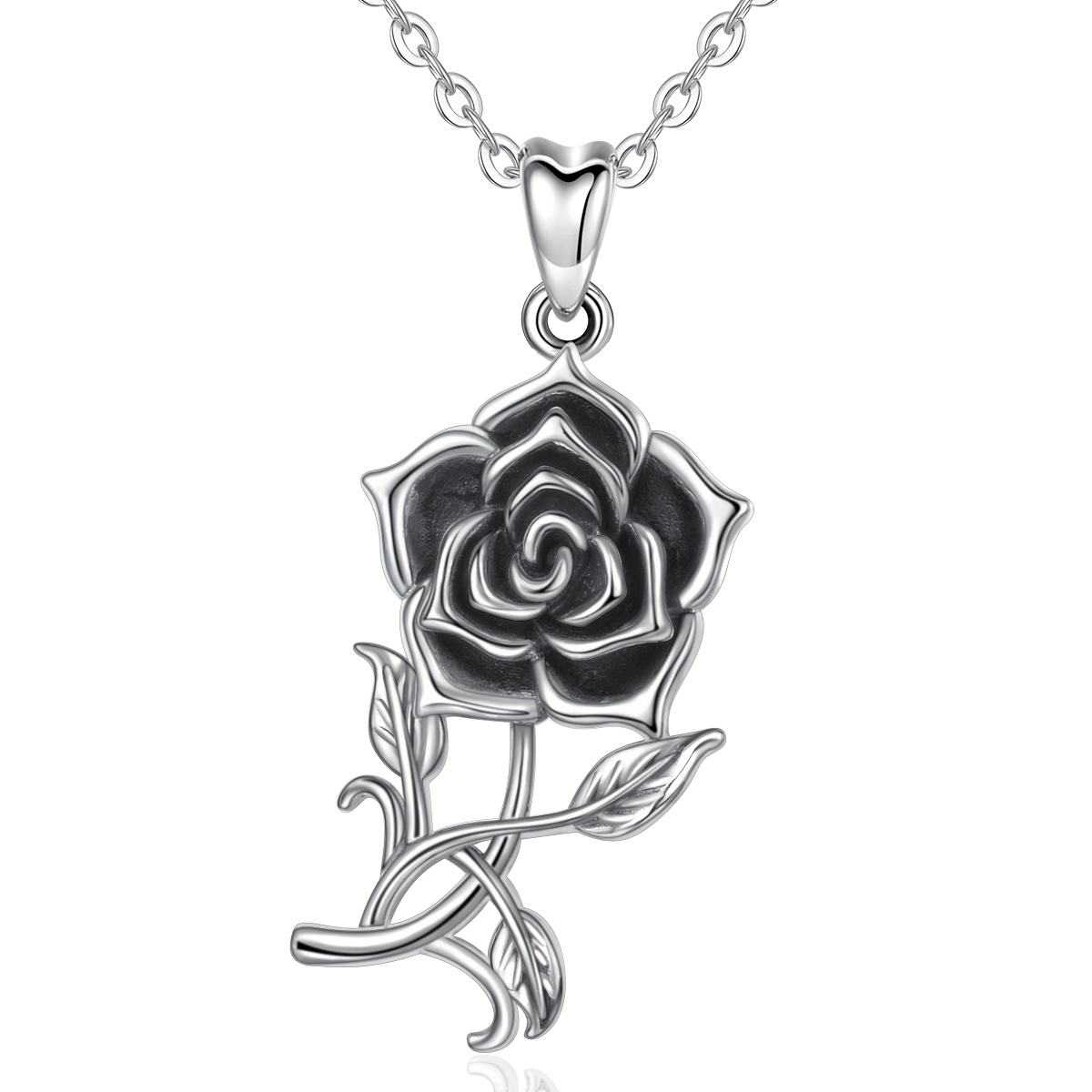Merryshine Jewelry Vintage Oxidation do old S925 Sterling Silver Rose Pendant Necklace