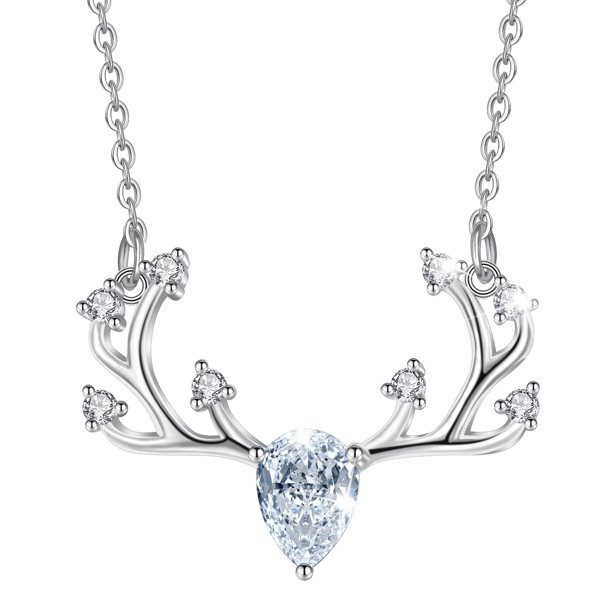 Merryshine Jewelry Luxury Cubic Zirconia S925 Sterling Silver Elk Antler Pendant Necklace