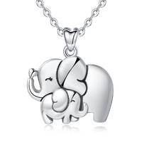 Merryshine S925 Sterling Silver Good Luck Elephant Mom and Kid Jewellery Pendant Necklace