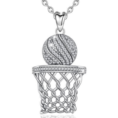 Merryshine Jewelry S925 Sterling Silver Micro Zircon Studded Drill Basketball and Basket Necklace for Men