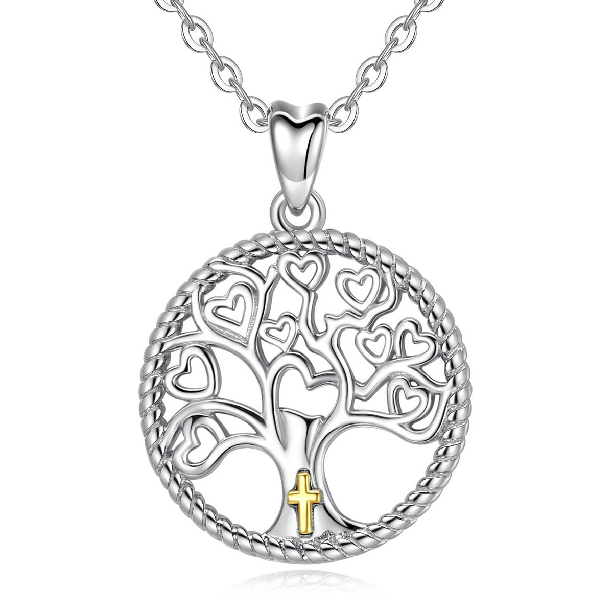 Merryshine Jewelry S925 Sterling Silver Dainty Handmade Family Tree of Life Necklace with Cross
