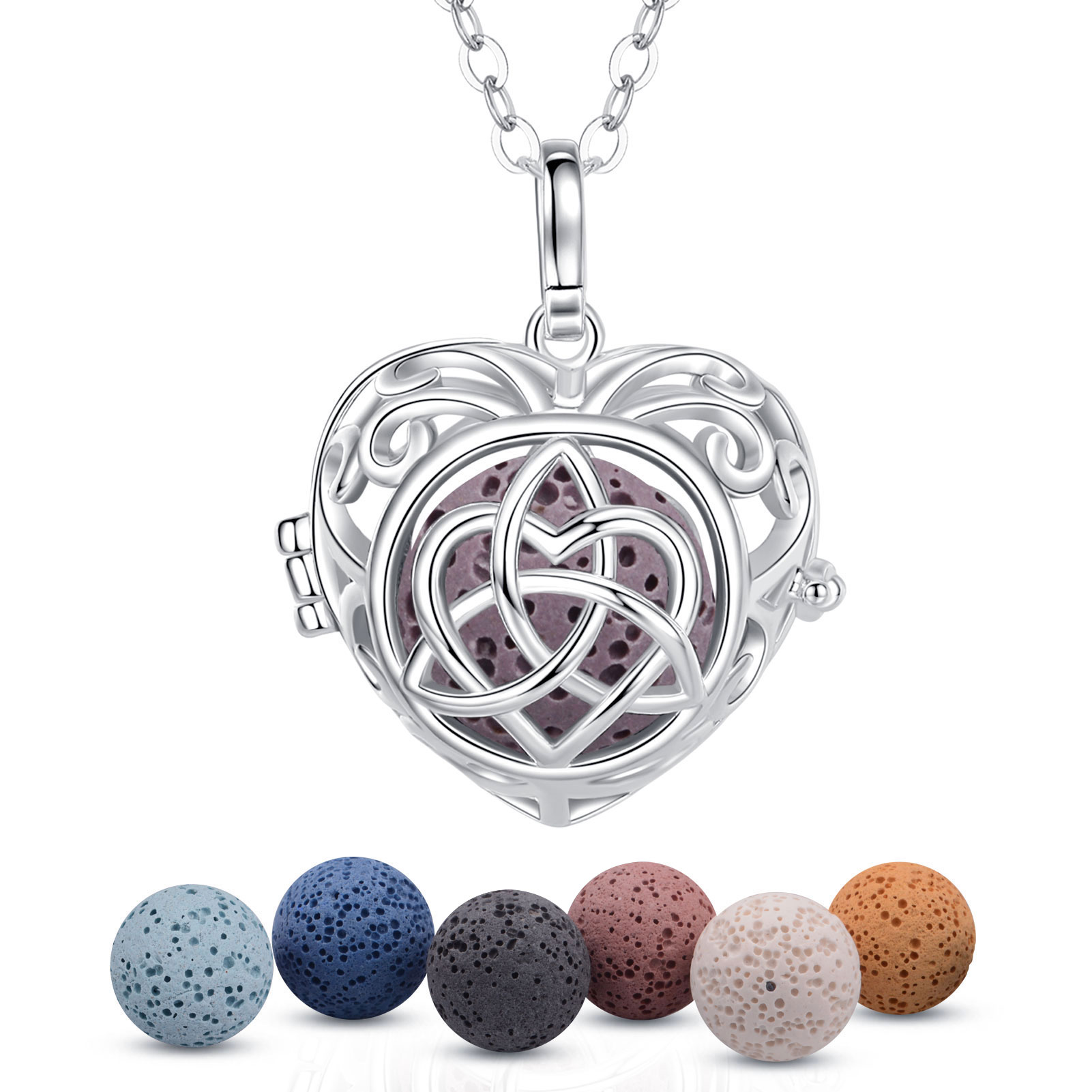 Merryshine Jewelry Aromatherapy Essential Oils Diffuser Heart Cage Lava Rock Stone Beads Necklace