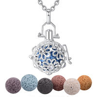 Merryshine Jewelry S925 Sterling Silver Aromatherapy Lava Stone Cage Essential Oil Diffuser Necklace for Girl