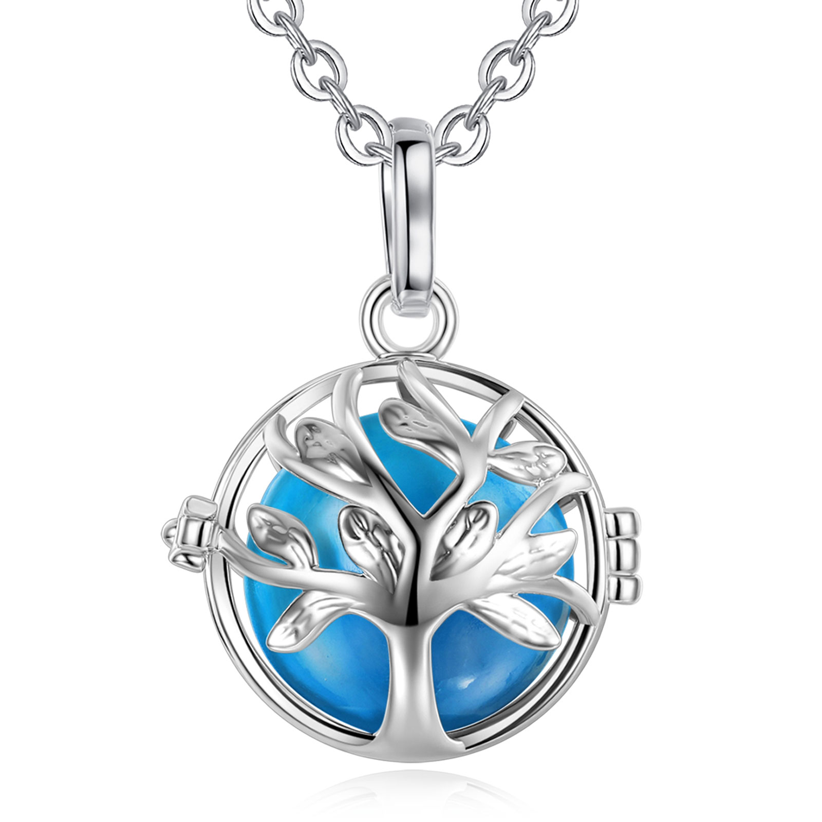 Merryshine Jewelry S925 Sterling Silver Tree of Life Jewellery Mexican Bola Ball Necklace Pendant