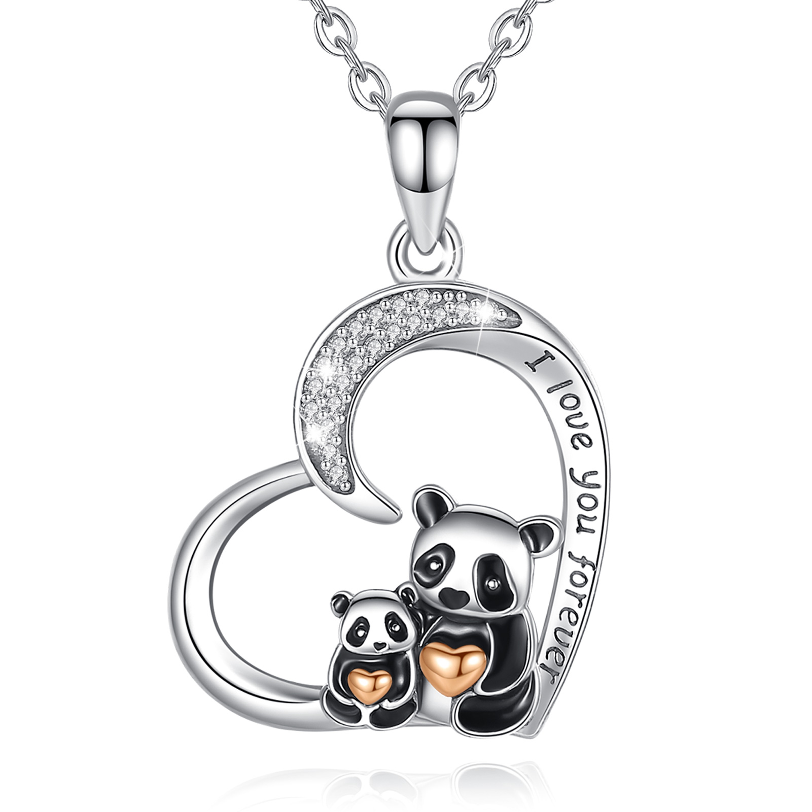 Merryshine Jewelry S925 Sterling Silver Panda Heart Pendant Necklace For Mothers Day Gifts Necklace