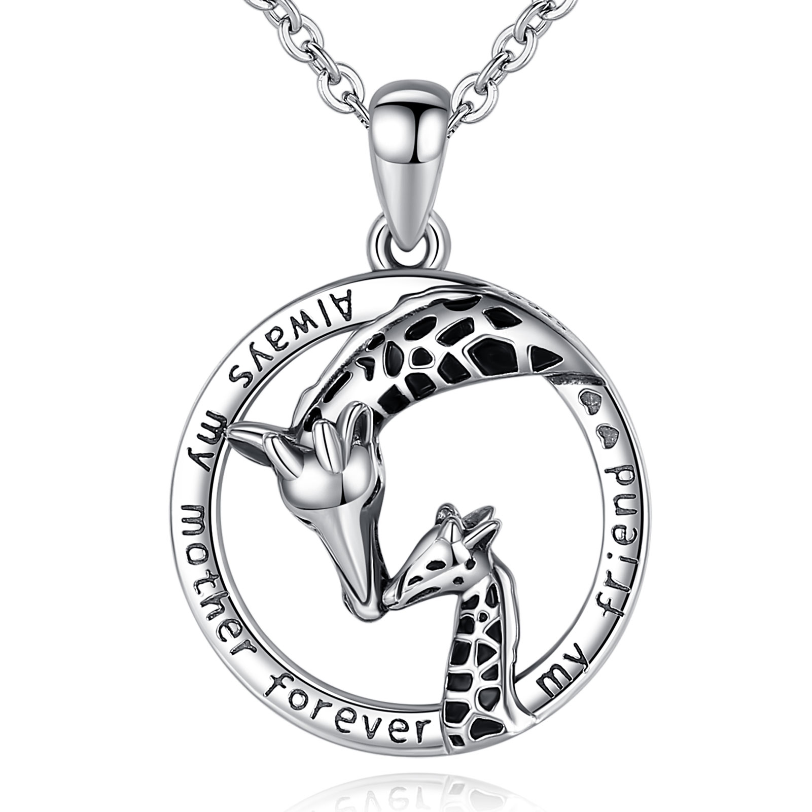 Merryshine Jewelry S925 Sterling Silver Giraffe Mother and Calf Necklace for Mothers Day Gift