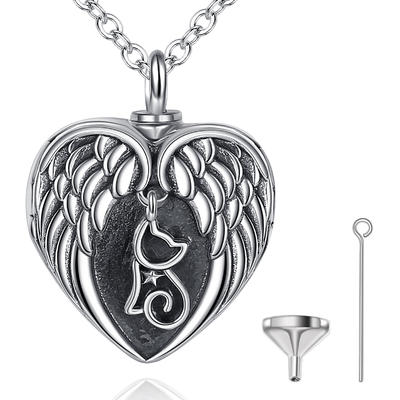 Merryshine Wholesale Wing Cat Pattern Heart Shaped Necklace Sterling 925 Silver Cremation jewelry