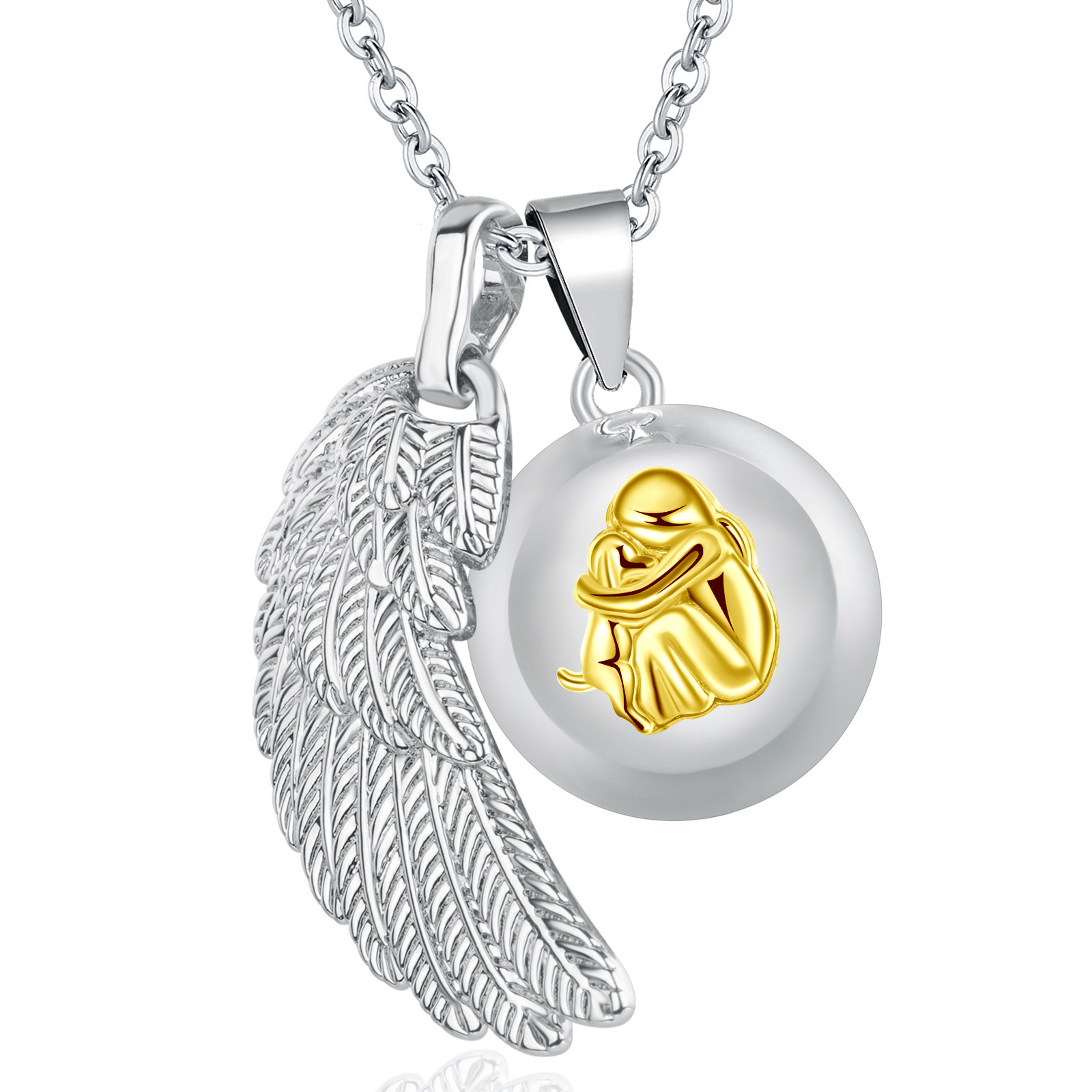 Merryshine Jewelry S925 Sterling Silver Girl and Dog Pattern Harmony Chime Ball Necklace