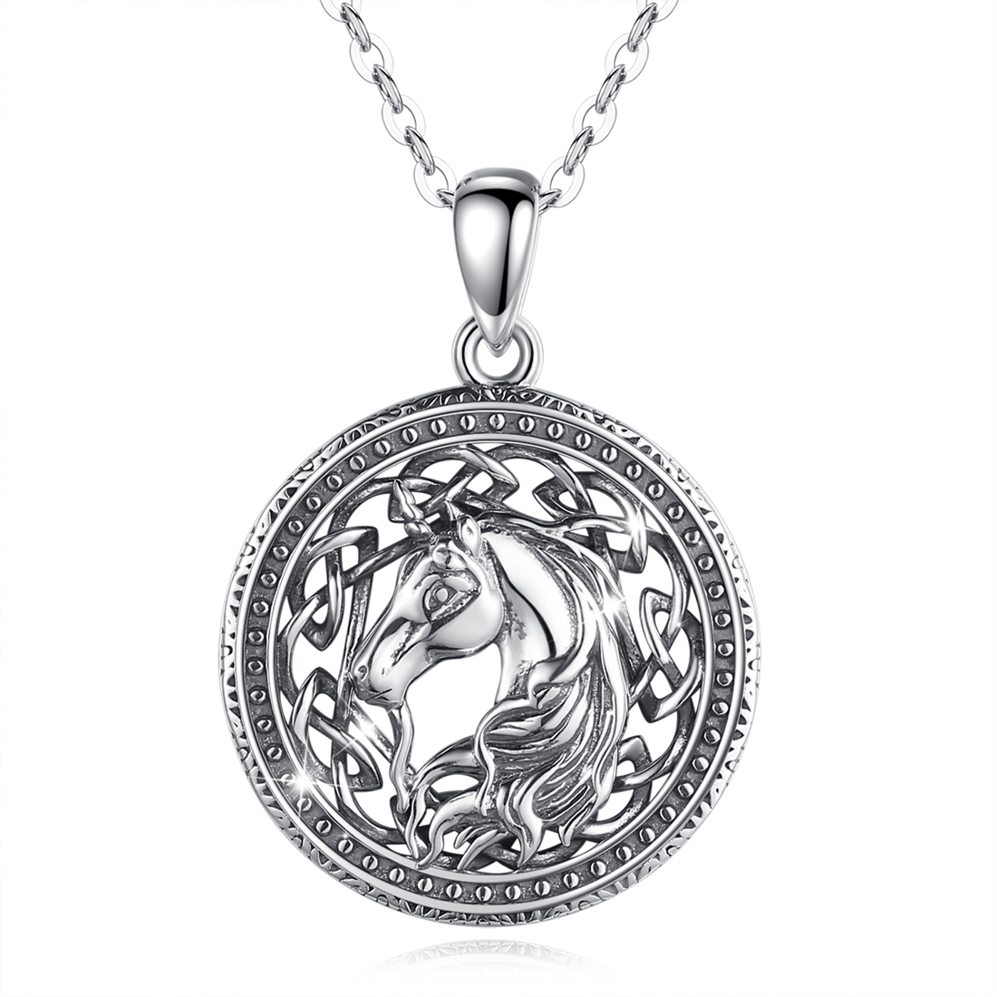 Merryshine Jewelry S925 Sterling Silver Celtic Knot Unicorn Pendant Necklace