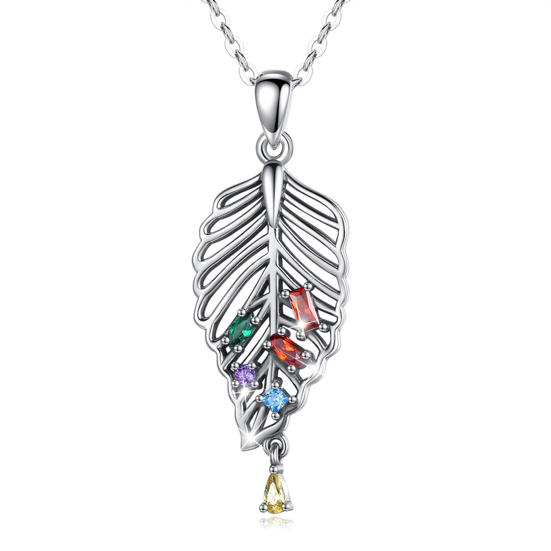 Merryshine Jewelry New Design S925 Sterling Silver Leaf Necklace With Colorful Cubic Zirconia