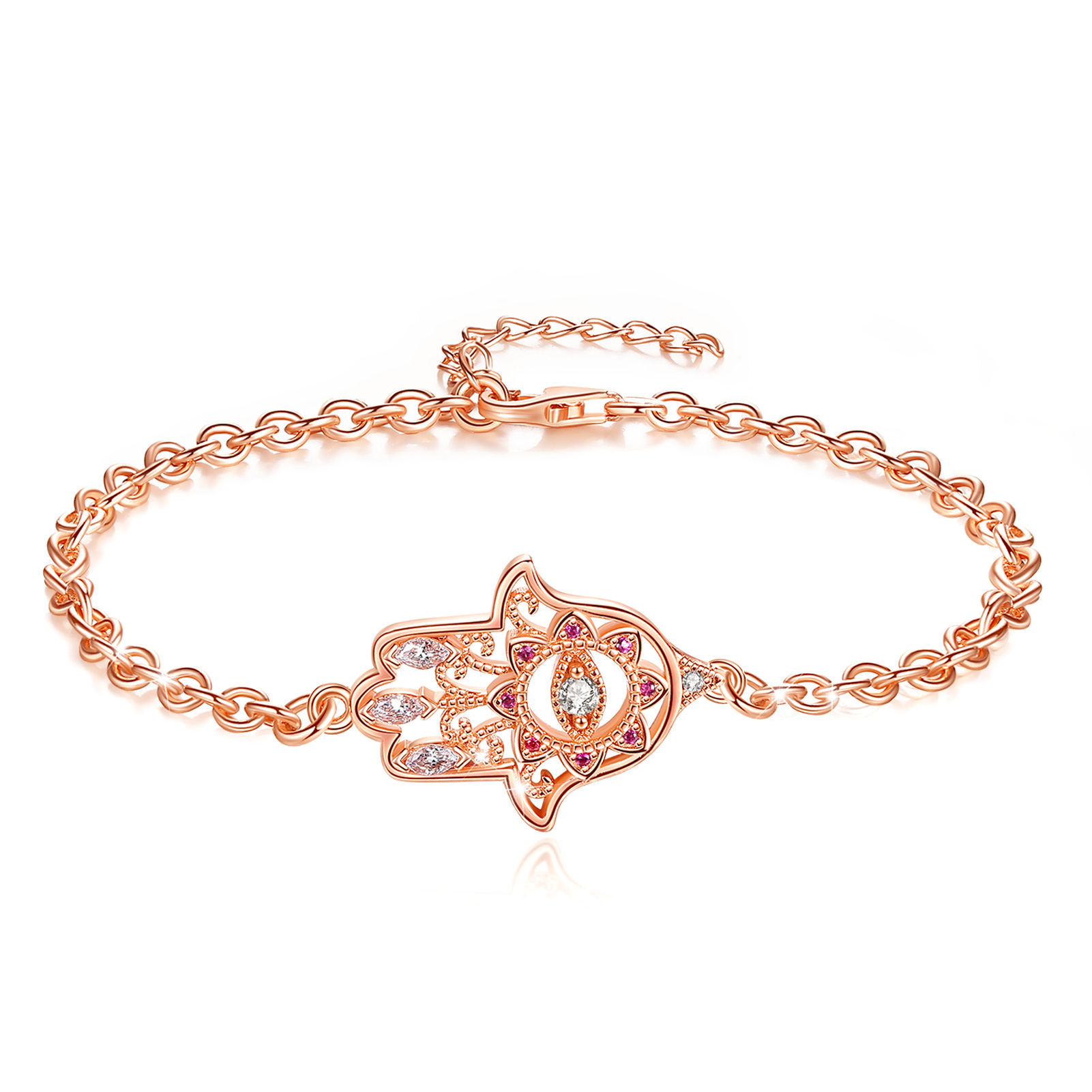 Merryshine Jewelry S925 Sterling Silver Plated Rose Gold Hand of Fatima Bracelet for Girls