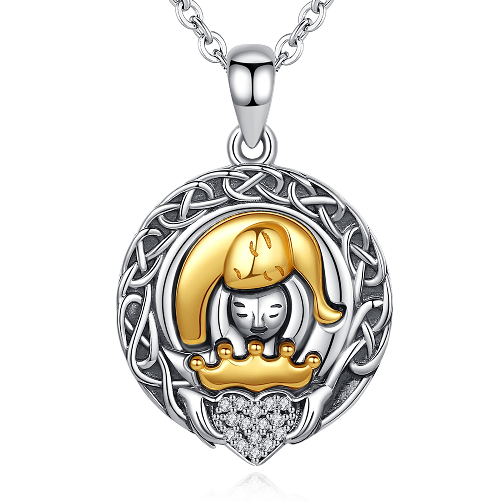 Merryshine Jewelry 925 Sterling Silver Claddagh Mom And Baby Daughter Necklace for Mothers Day