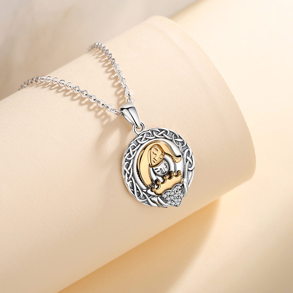 Merryshine Jewelry 925 Sterling Silver Claddagh Mom And Baby Daughter Necklace for Mothers Day