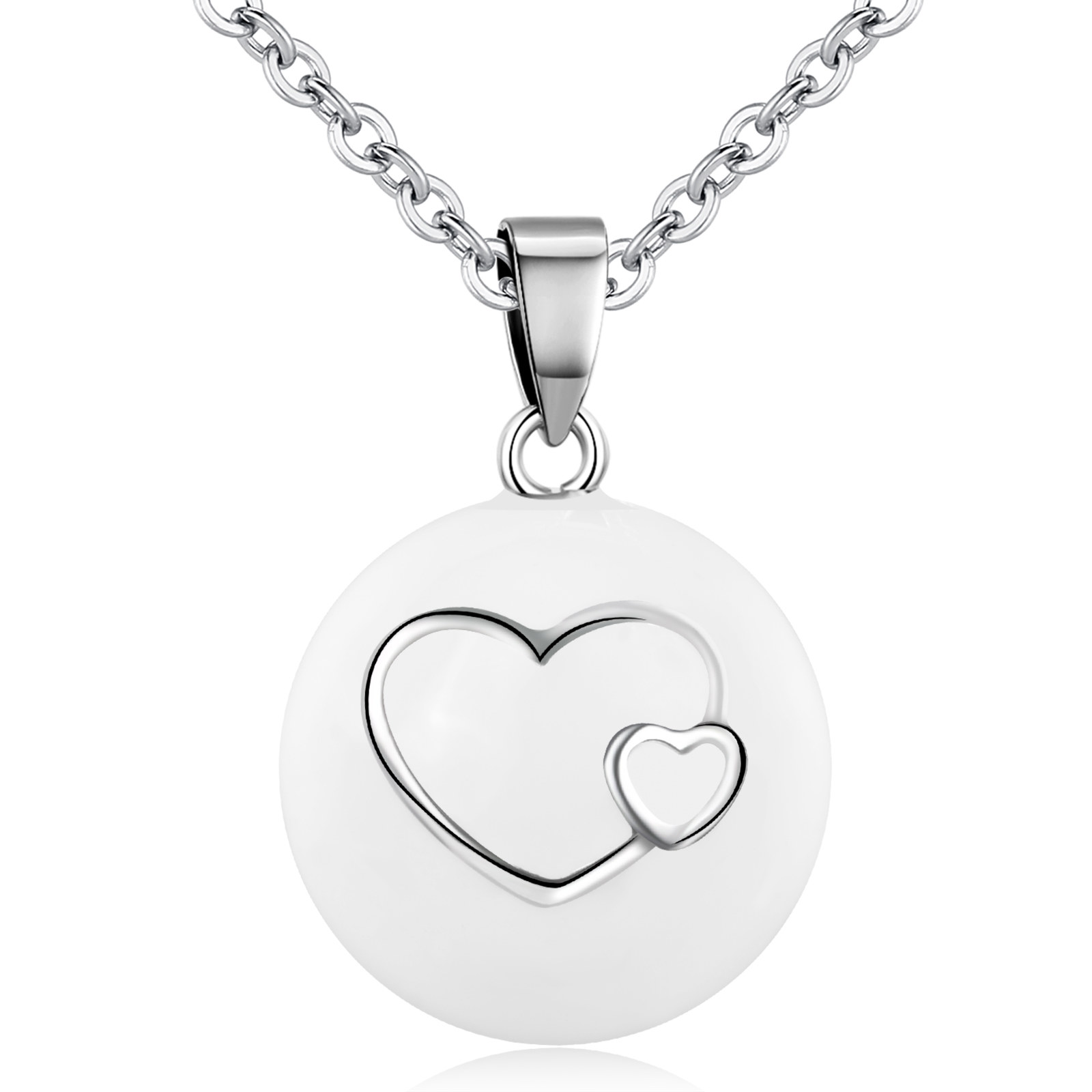 Merryshine Jewelry Heart Pattern White Chiming Ball Angel Caller Sterling Silver Necklace