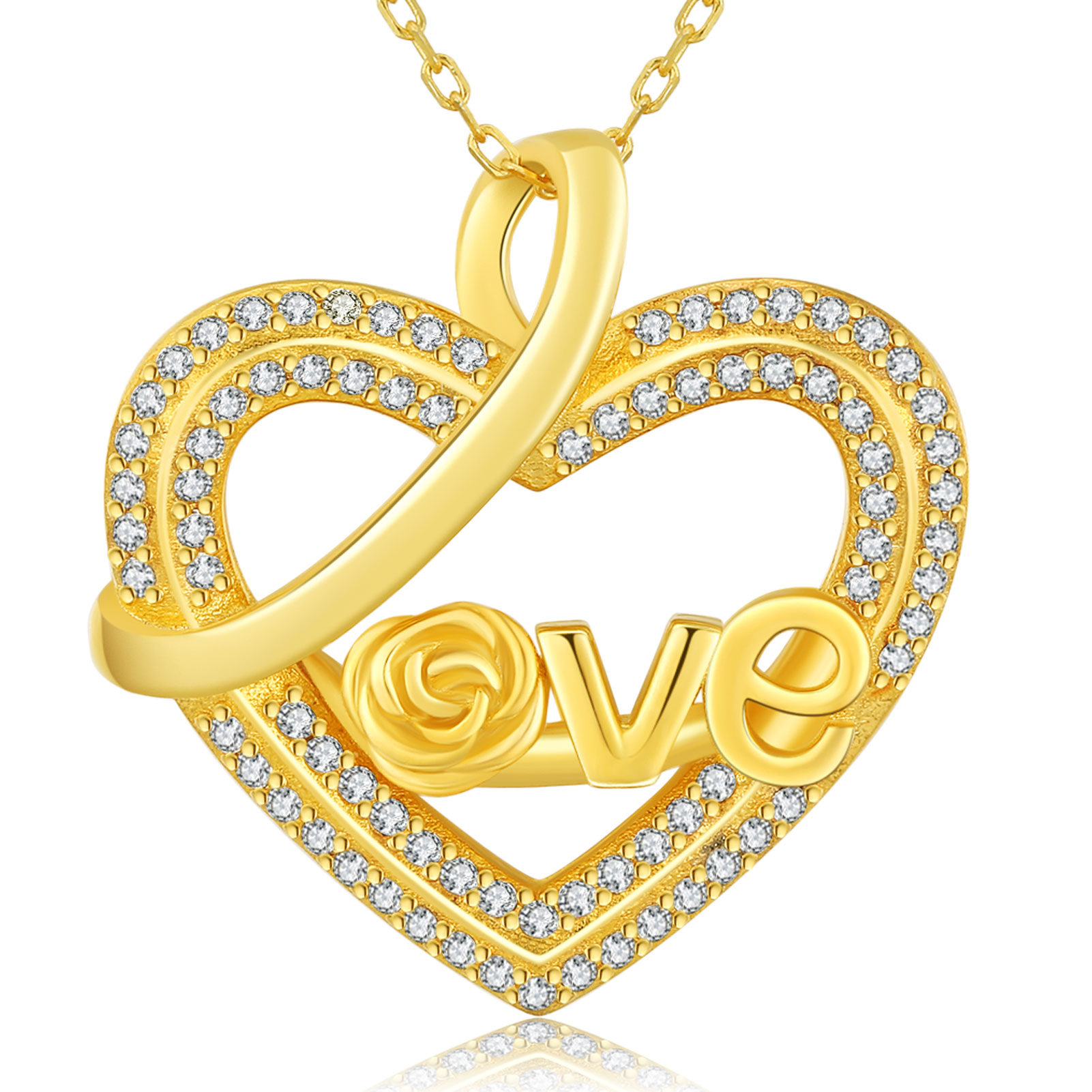 Merryshine S925 Sterling Silver Plated Gold Jewelry Love Letters Heart Pendent Necklace