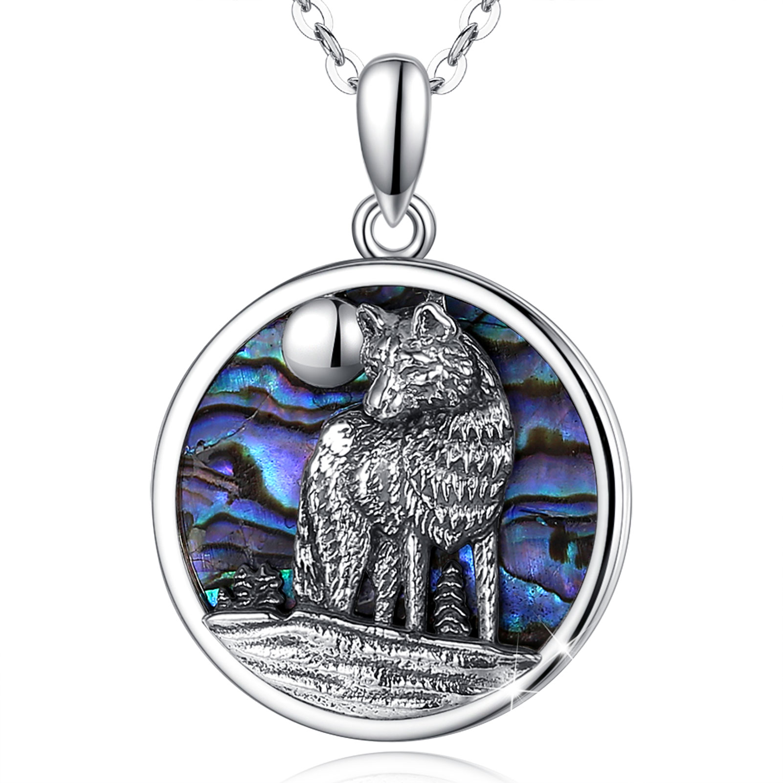 Merryshine Fashion S925 Sterling Silver Natural Shell Charm Wolf Necklace Jewelry