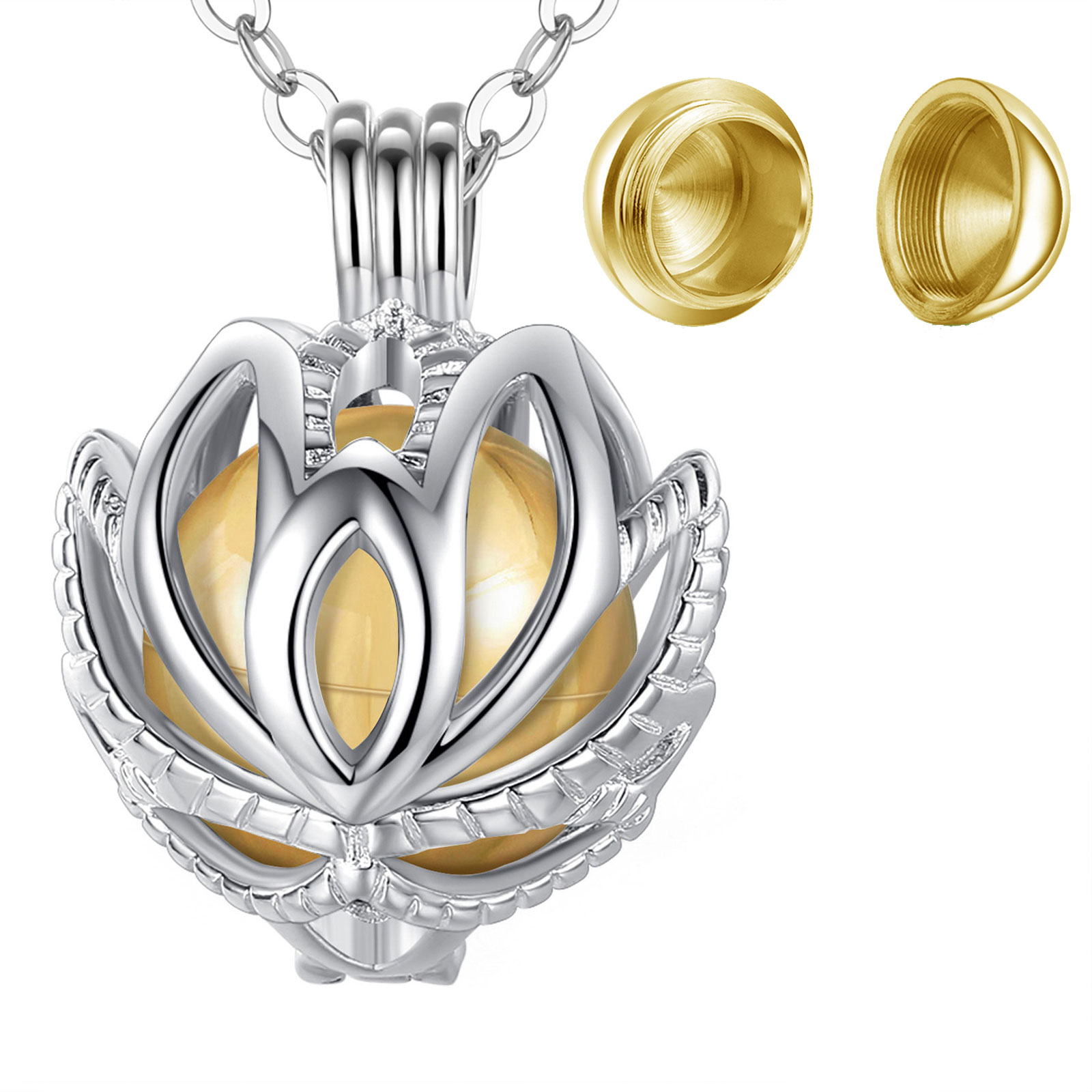 Merryshine Ashes Jewelry S925 Sterling Silver Cremation Urn Lotus Pendant Necklace