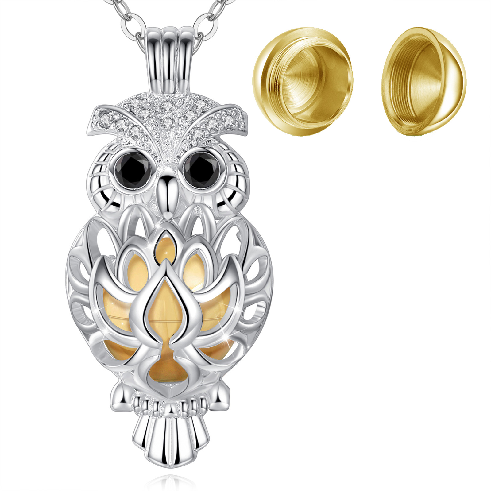 Merryshine Jewelry Wholesale S925 Sterling Silver Owl Cremation Urn Pendant Keepsake Necklace with Fill Kit Ashes