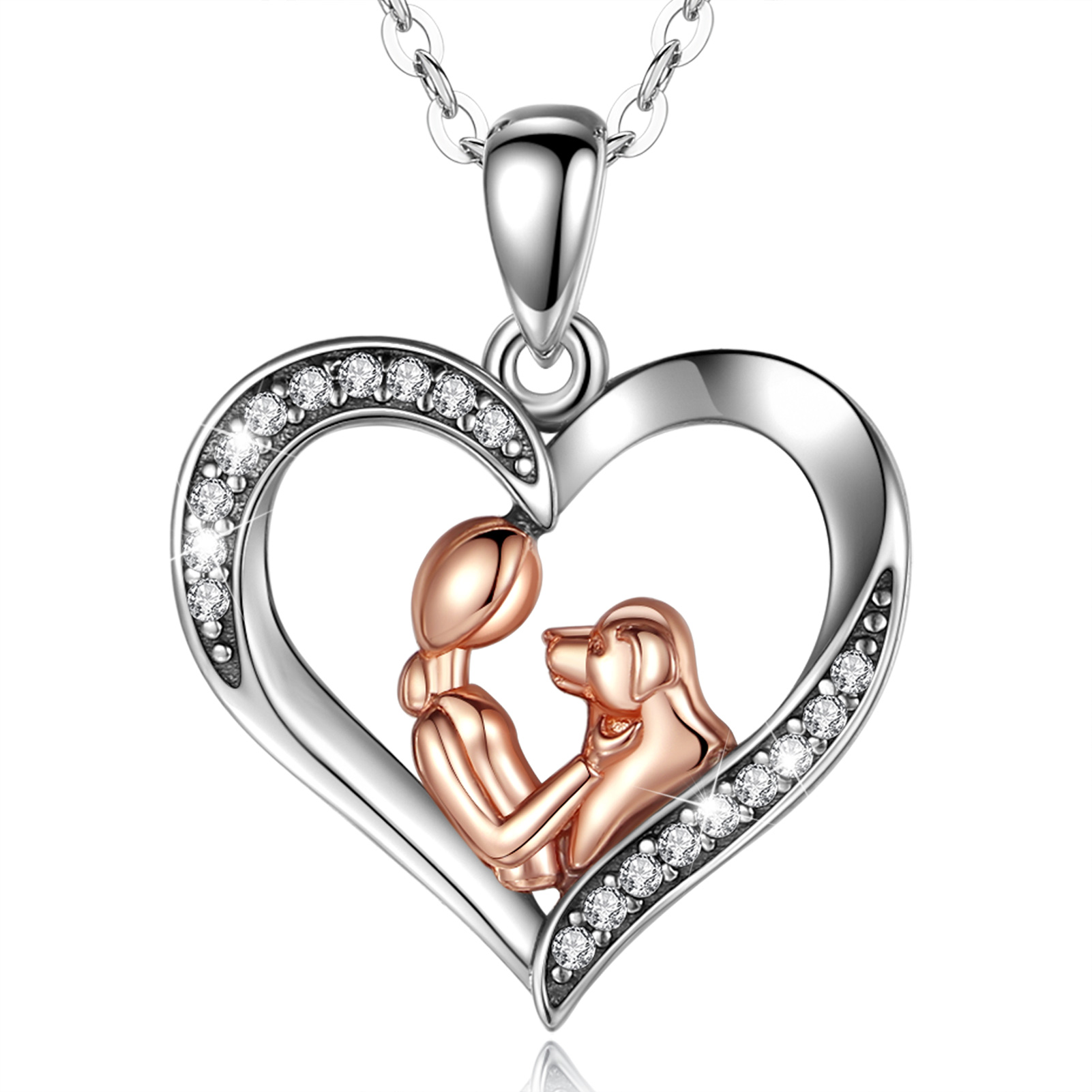 Merryshine Jewelry S925 Sterling Silver and Cubic Zirconia Dog Lovers Heart Necklace for Girls