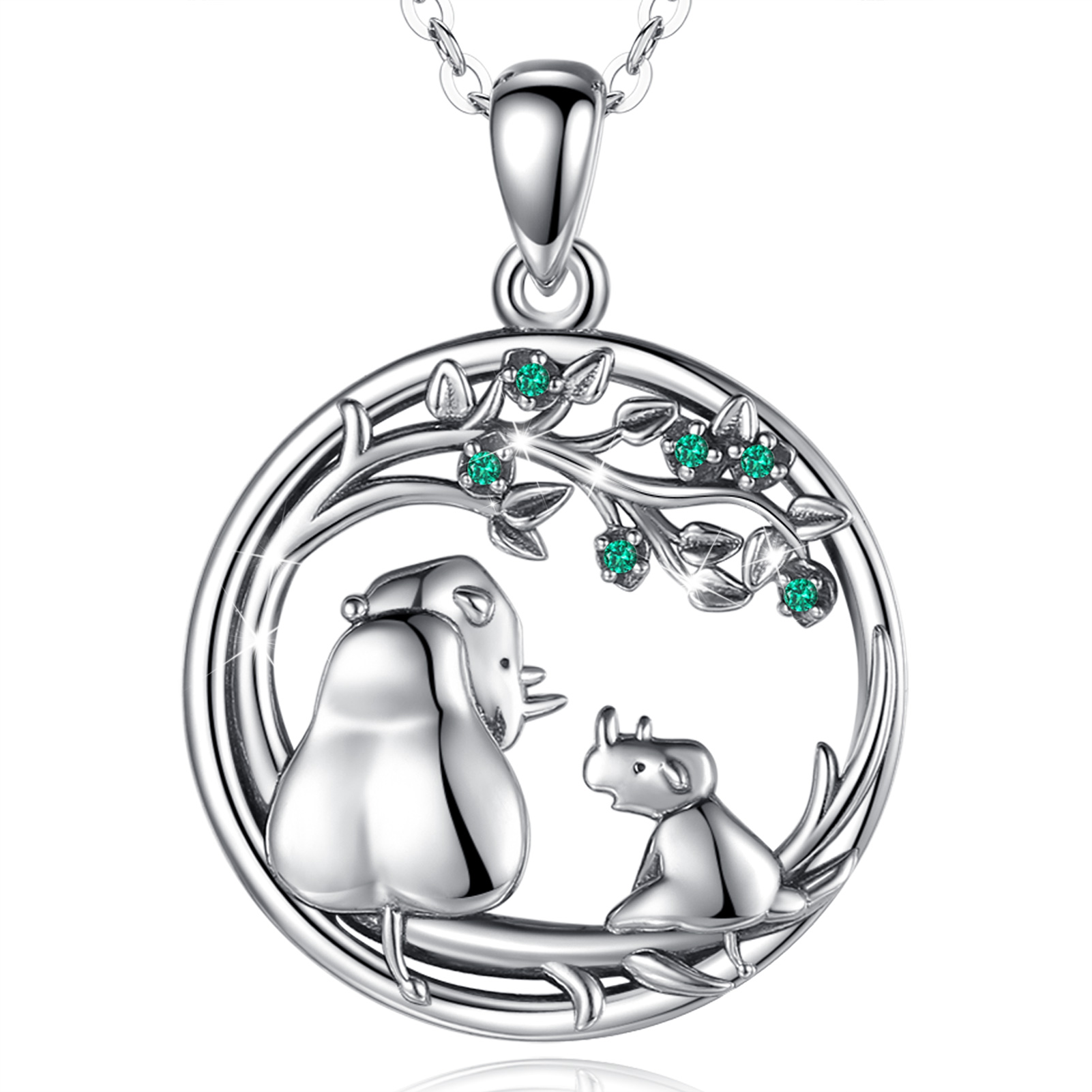 Merryshine Jewelry S925 Sterling Silver Cute Animal Rhino Design Mother's Day Gift Baby Mom Necklace