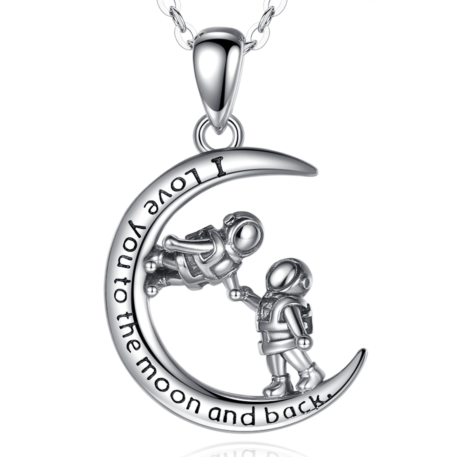 Merryshine Jewelry 925 Sterling Silver Pendant Love you to the moon and back Astronaut Necklace