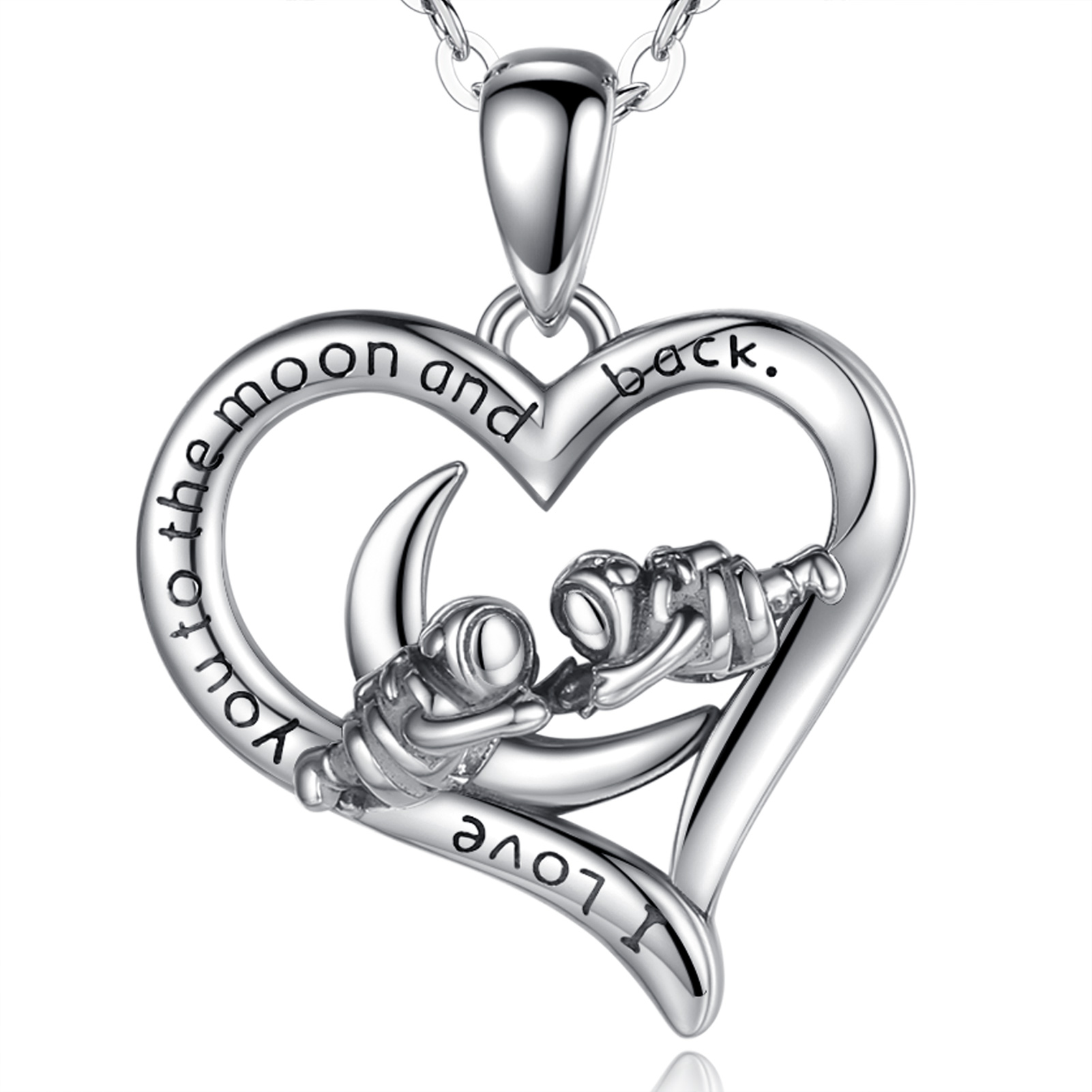 Merryshine Best Friend Gift S925 Sterling Silver Love Heart Astronaut Necklace Pendant Jewelry