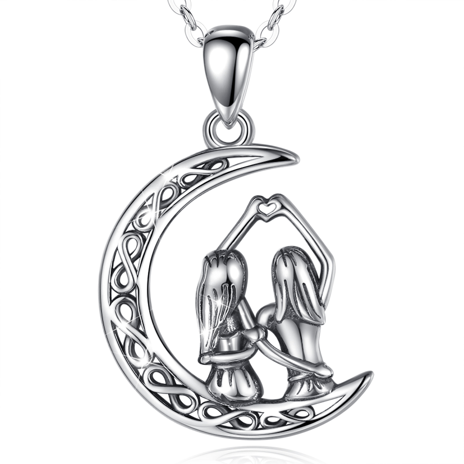 Merryshine Jewelry S925 Sterling Silver Soul Sister Gifts Crescent Moon Pendant Necklace