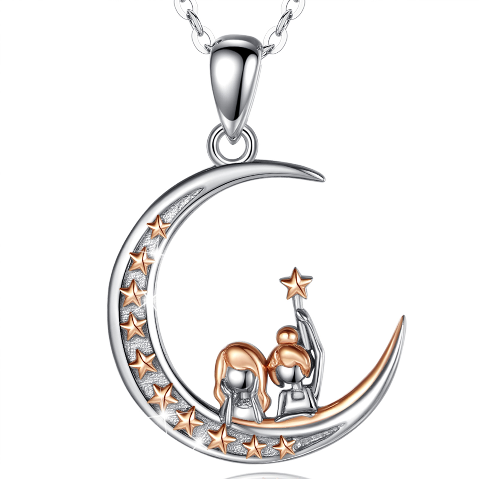 Merryshine Jewelry S925 Sterling Silver beautiful Soul Sister Best Friends Moon Pendant Necklace