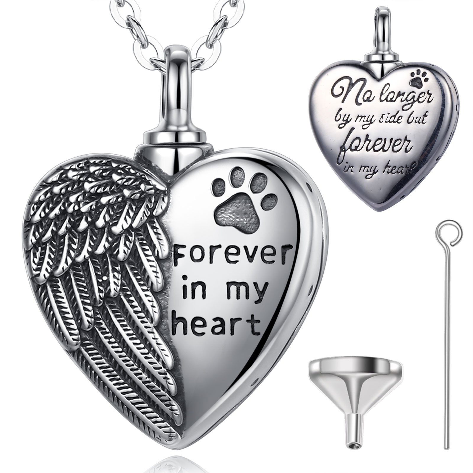 Merryshine S925 sterling silver heart cremation jewelry animal urn necklaces for ashes