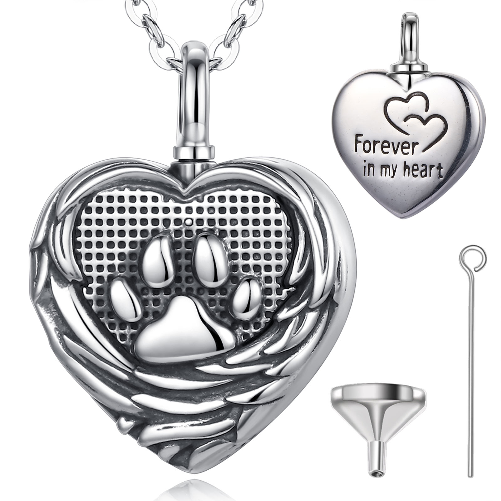 Merryshine cremation jewelry s925 sterling silver heart pendant paw ashes urn necklace for pet dog