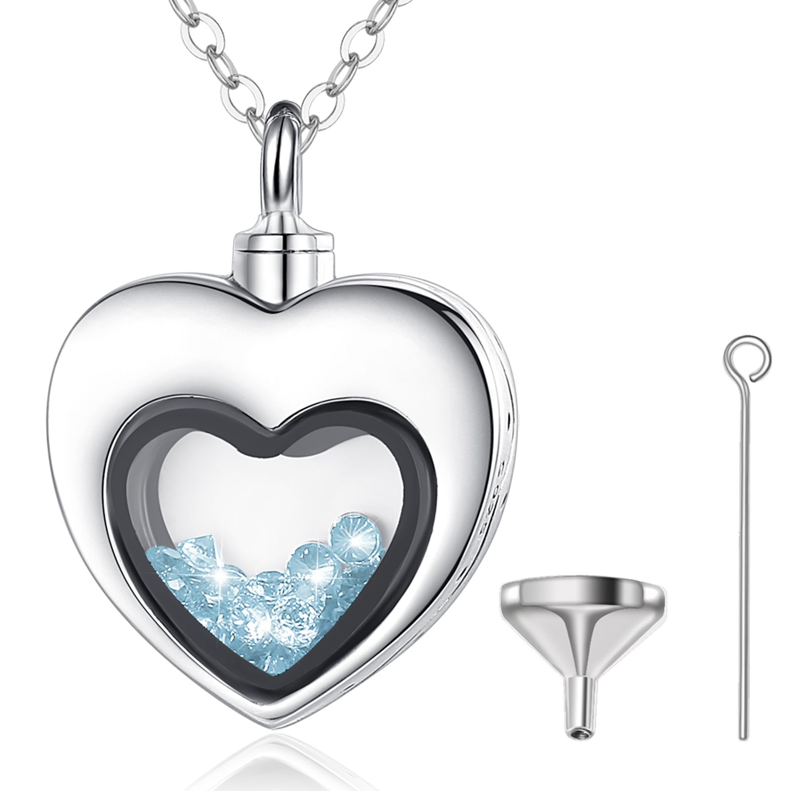 Merryshine s925 sterling silver cremation jewelry color zircon heart shaped pet urn necklaces for ashes