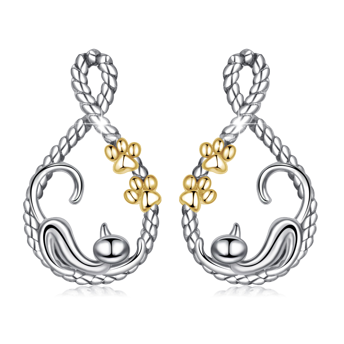 Merryshine brand cute cat paws 925 sterling silver jewelry stud earrings