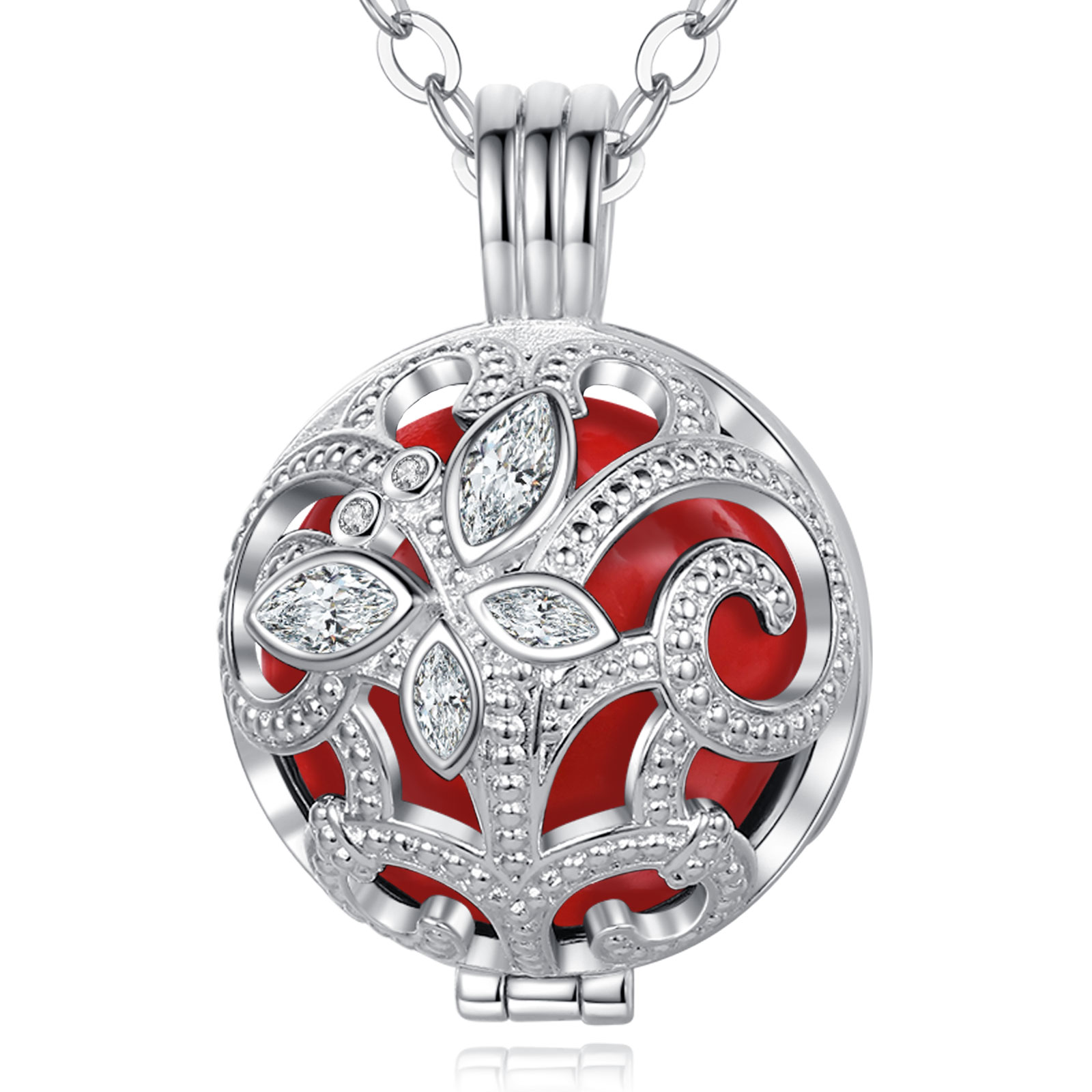 Silver Retro Butterfly Harmony Ball Locket Angel Chime Caller Bell Mexican Bola Balls Pendant Necklaces