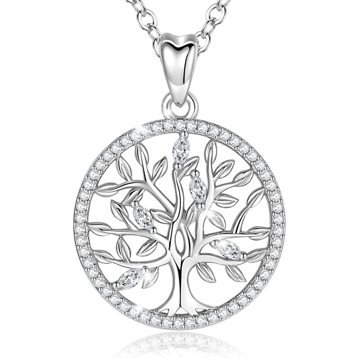 Merryshine Jewelry S925 Sterling Silver Tree of Life Necklace with Cubic Zirconia