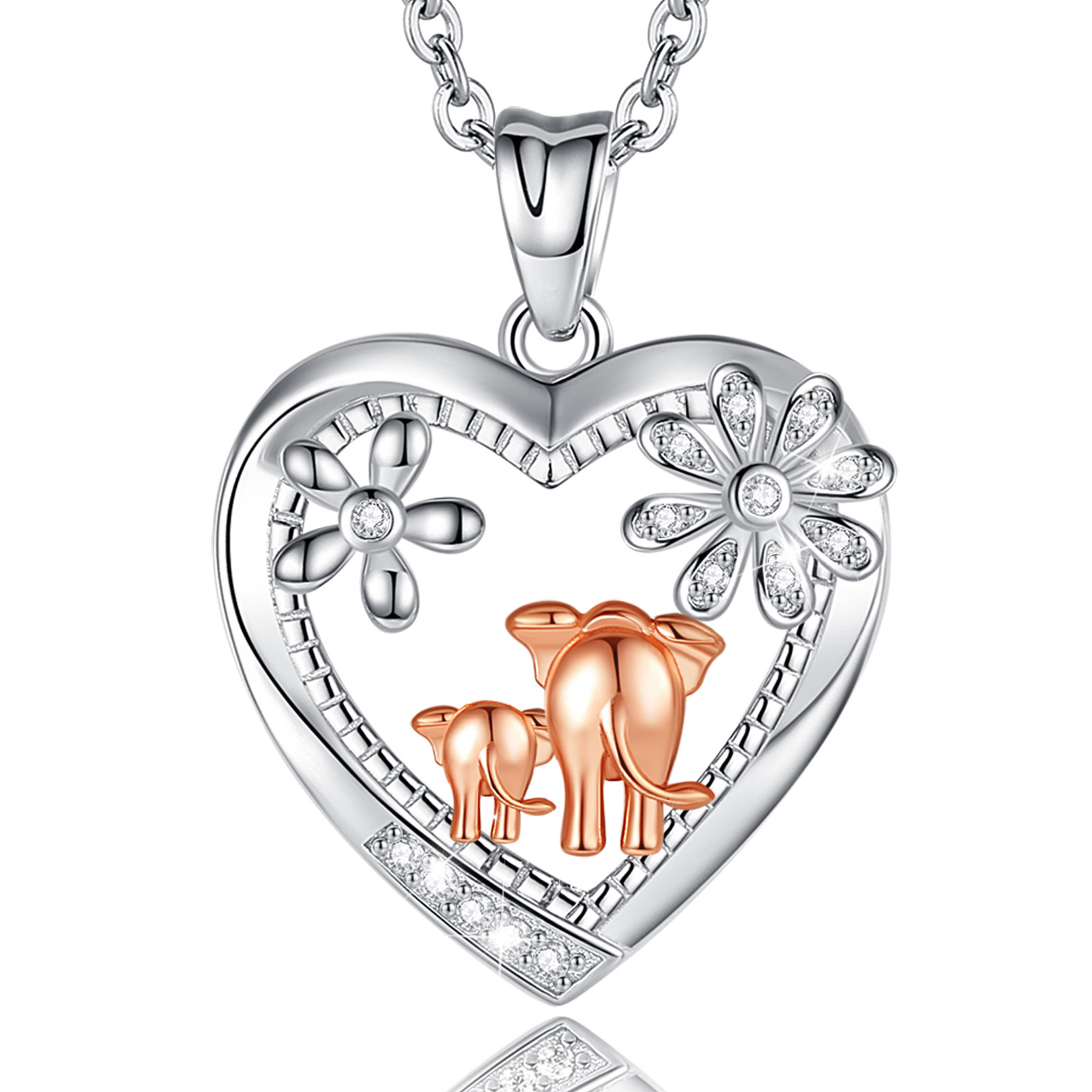 Merryshine Jewelry Wholesale Price S925 Sterling Silver Heart Shaped Elephant Pendant Necklace