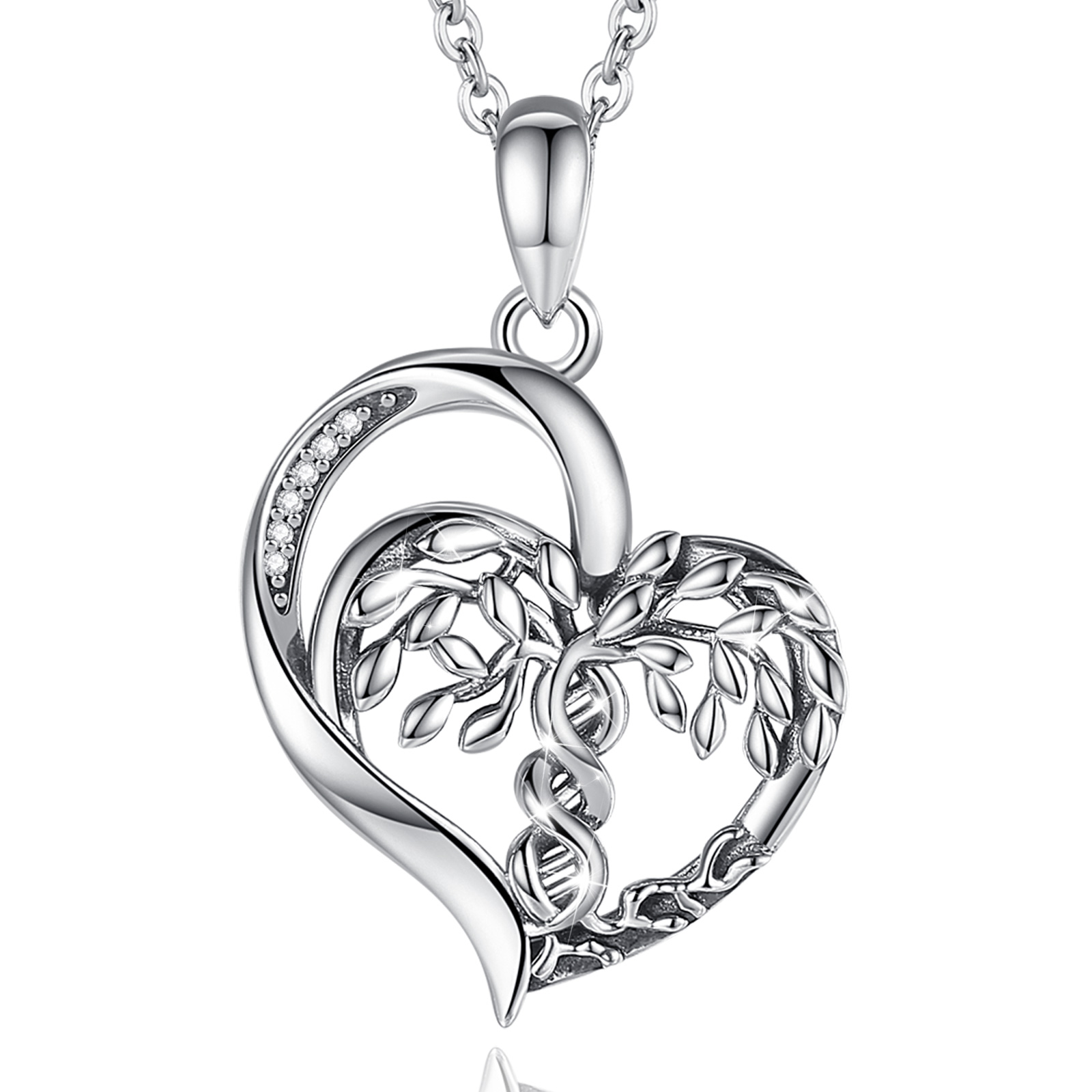 Merryshine Jewelry Heart Shaped Personality Hollow S925 Sterling Silver Life of Tree Necklace