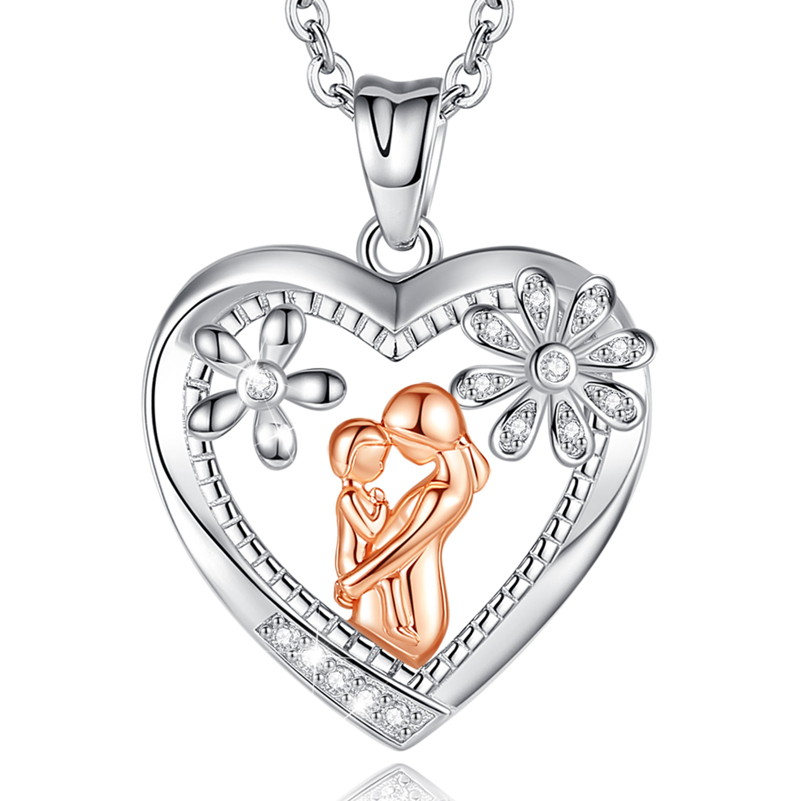 Merryshine Jewelry Mom and Daughter S925 Sterling Silver Heart Shape Pendant Necklace
