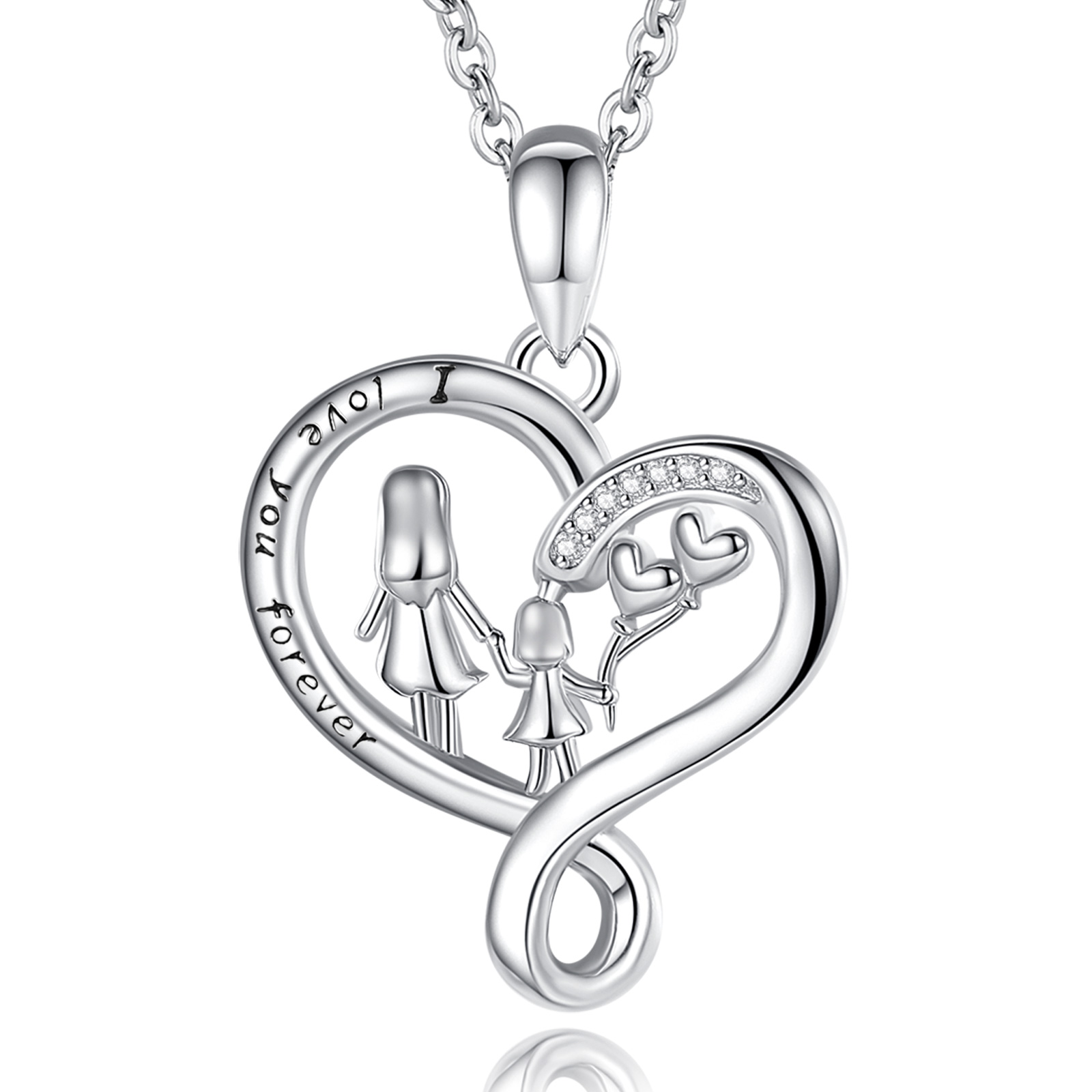 Merryshine Jewelry Latest Trendy S925 Sterling Silver Mother and Daughter Heart Necklace
