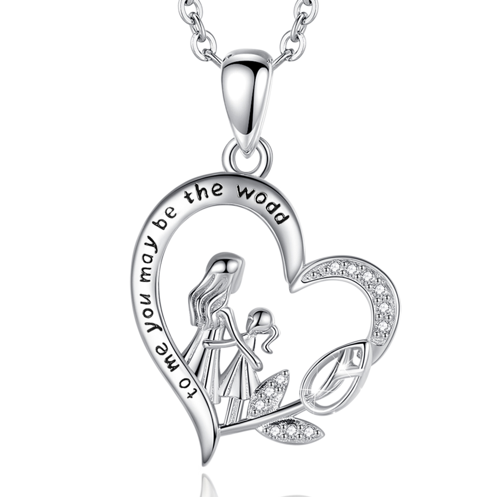 Merryshine Jewelry S925 Sterling Silver Mom and Baby Daughter Pendant Heart Necklace