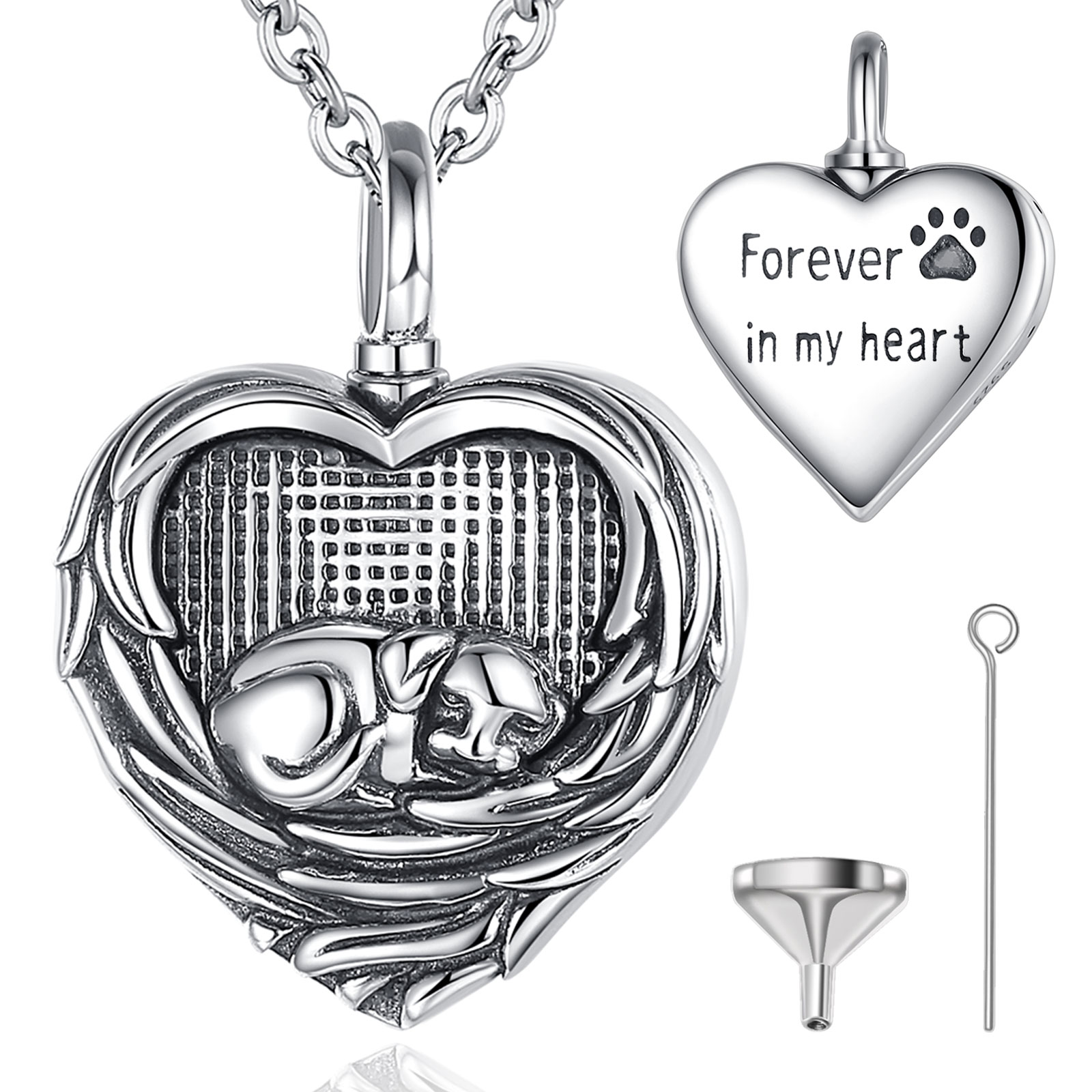 Merryshine Jewelry Heart Shaped S925 Sterling Silver Cremation Urn Necklaces for Ashes