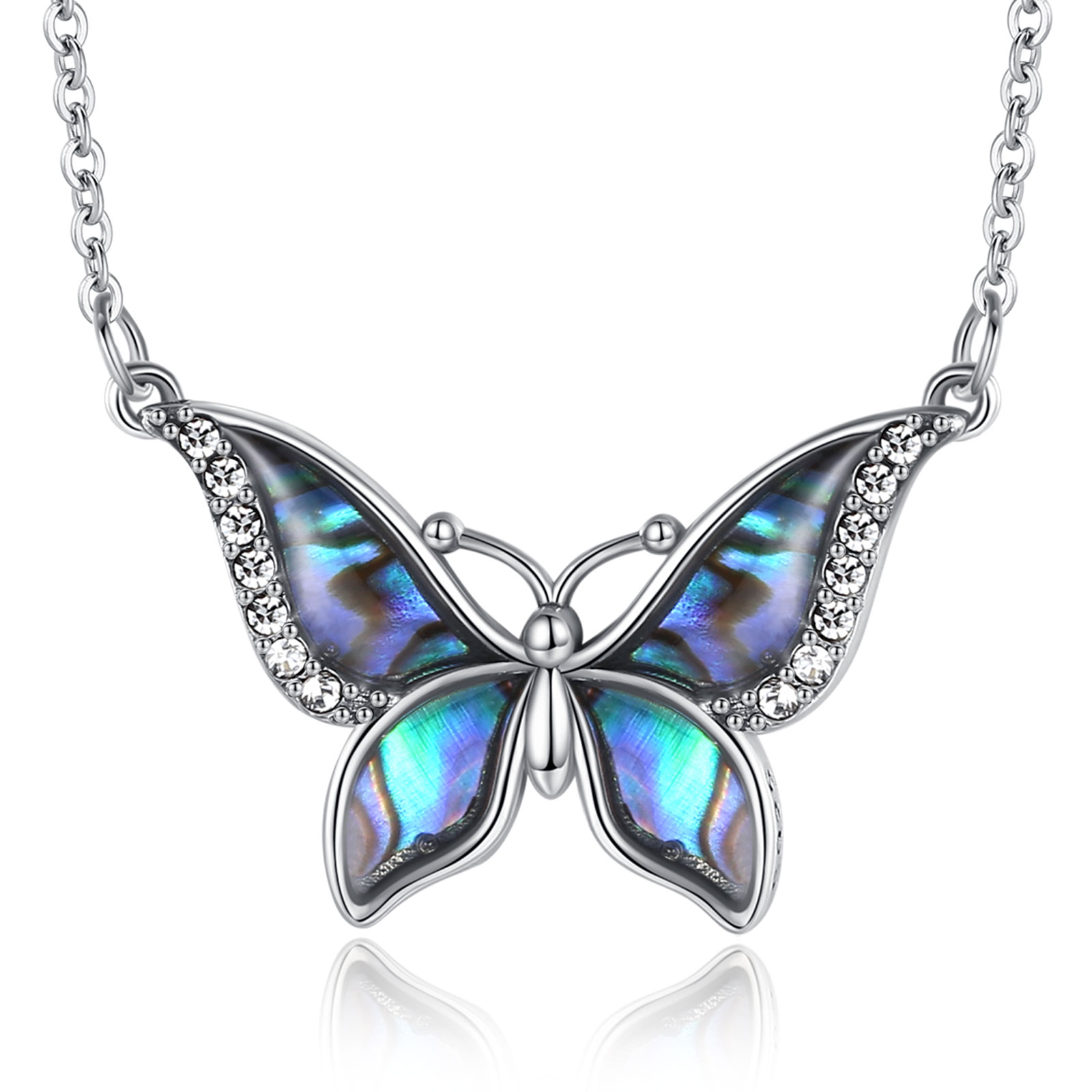 Merryshine Jewelry S925 Sterling Silver Mother of Pearl Element Butterfly Pendant Necklace for Women