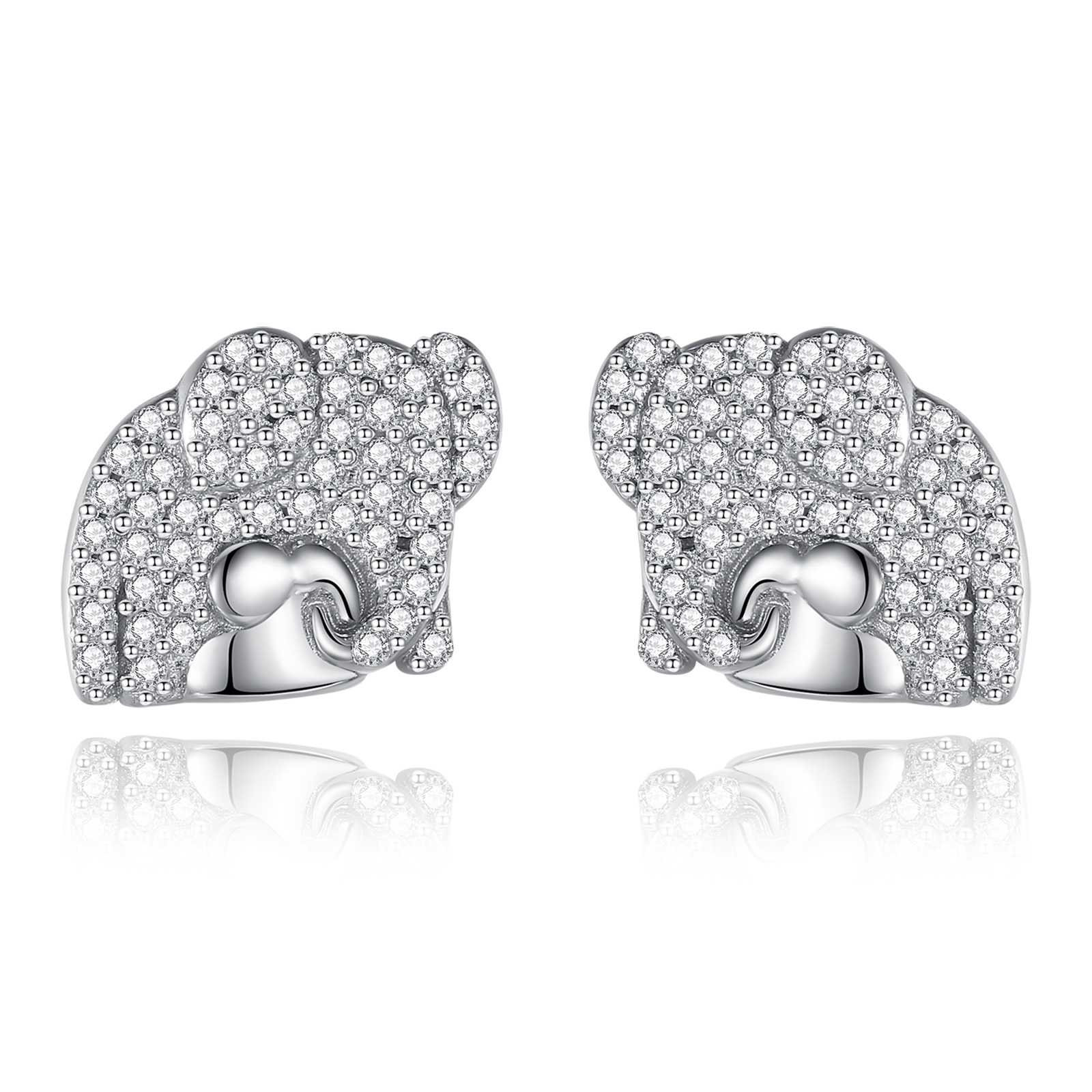 Merryshine Jewelry S925 Sterling Silver Elephant Shaped Stud Earrings with Cubic Zirconia