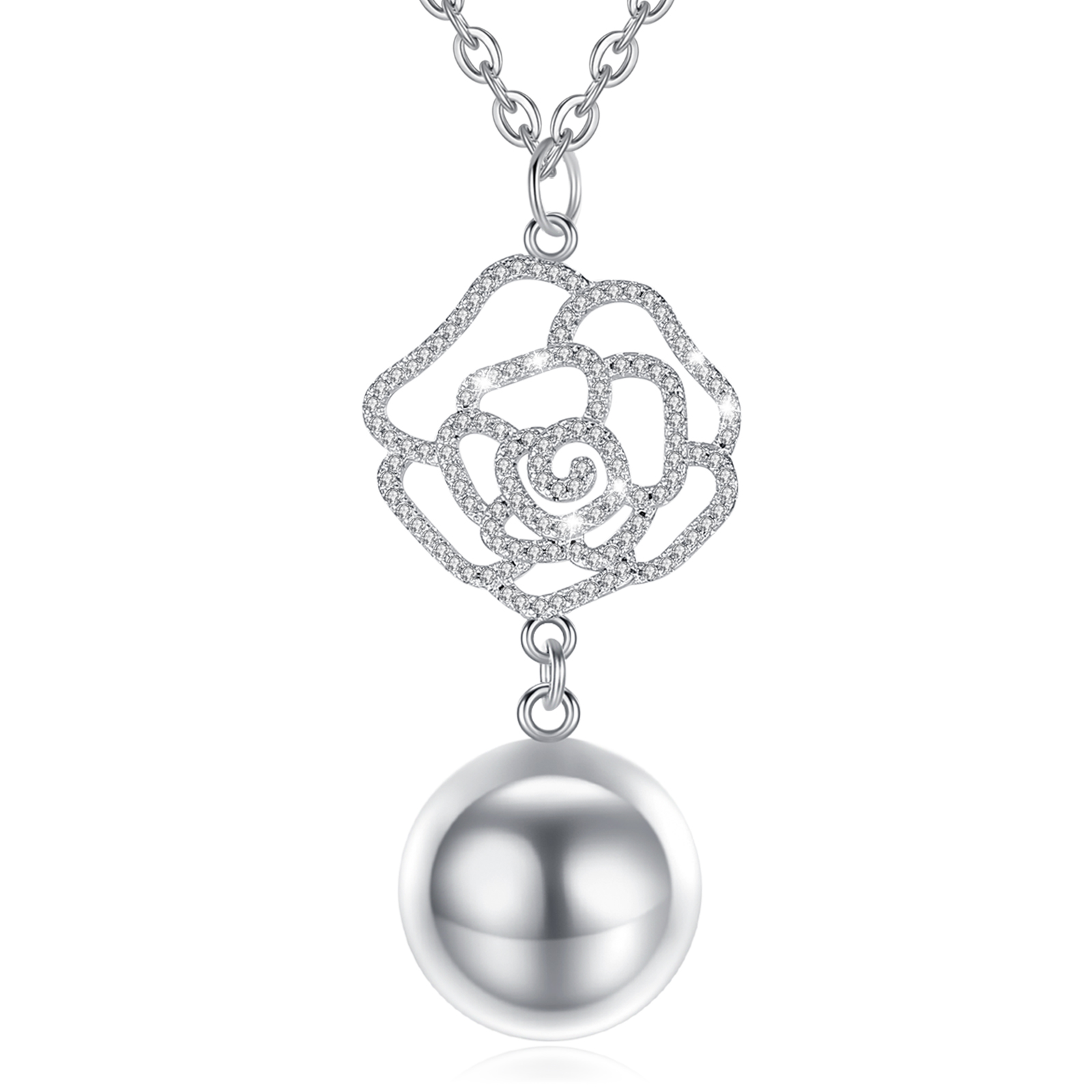 Merryshine Jewelry Rose Flower Charm Mexican Bola Harmony Ball Necklace